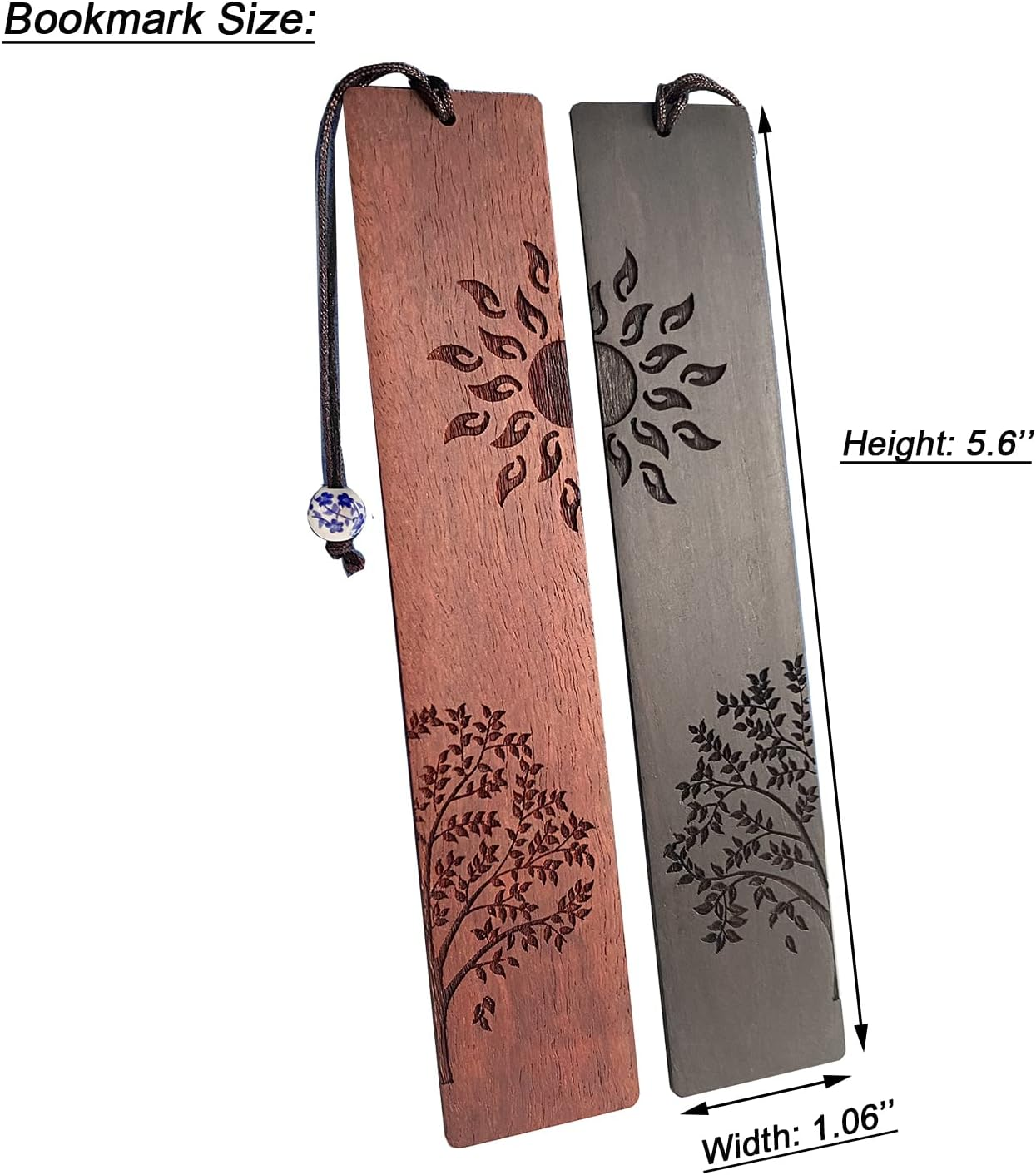 2 Pcs Wood Bookmark, Unique Bookmarks Gift for Men Women, Book Marks Accessories (Sun and Tree)