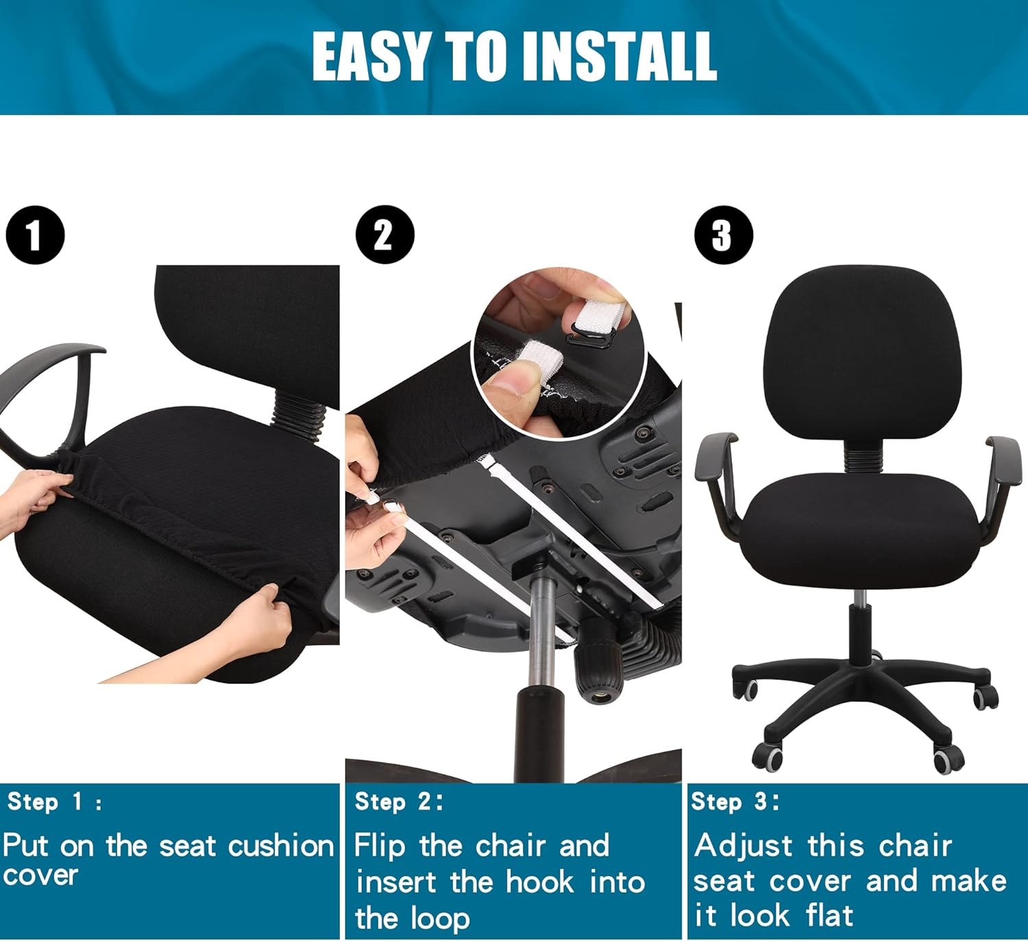 Smiry Stretch Jacquard Office Computer Chair Seat Covers, Removable Washable Anti-Dust Desk Chair Seat Cushion Protectors - Grey image number 4