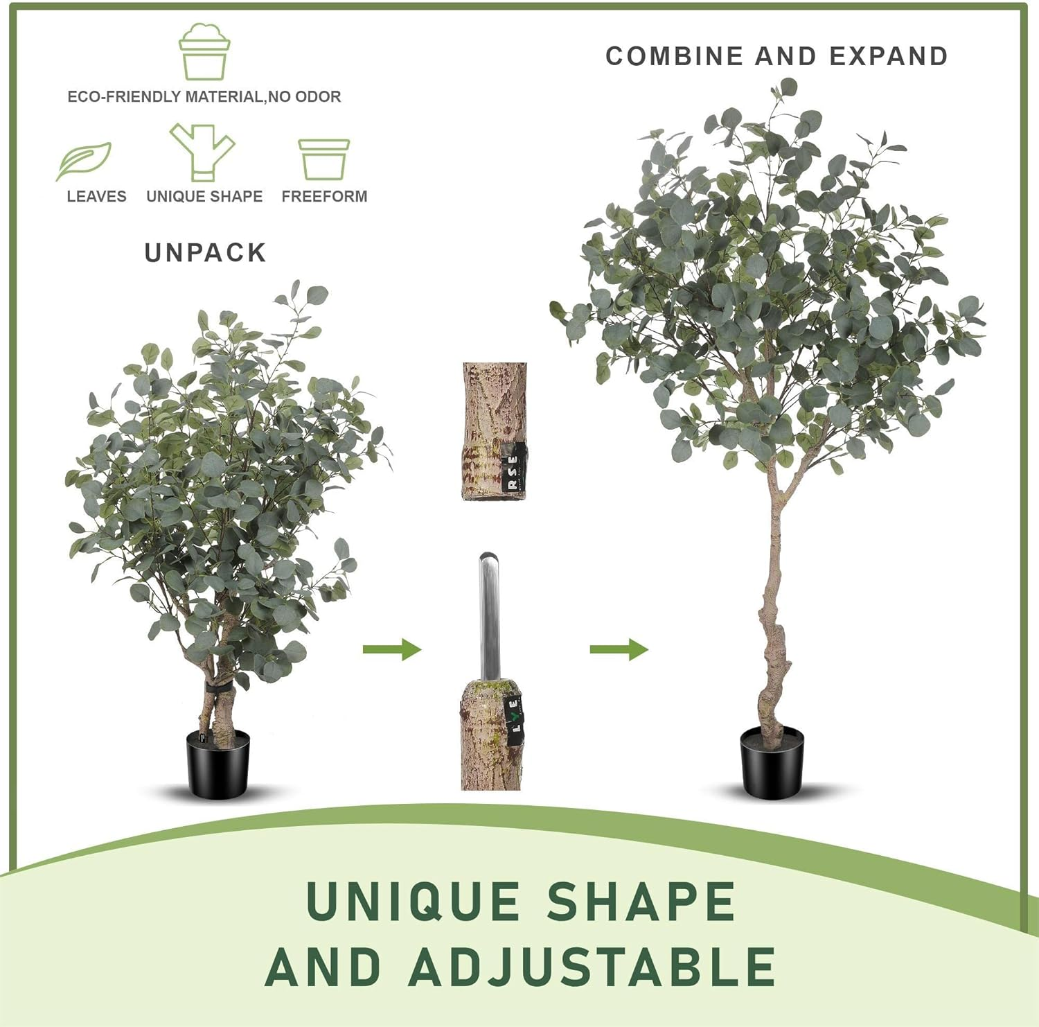 6Ft Artificial Eucalyptus Tree in Plastic Nursery Pot, Tall Faux Eucalyptus Stems Fake Plants with 846 Silver Dollar Leaves, Artificial Trees for Office House Living Room Home Decor Indoor image number 3