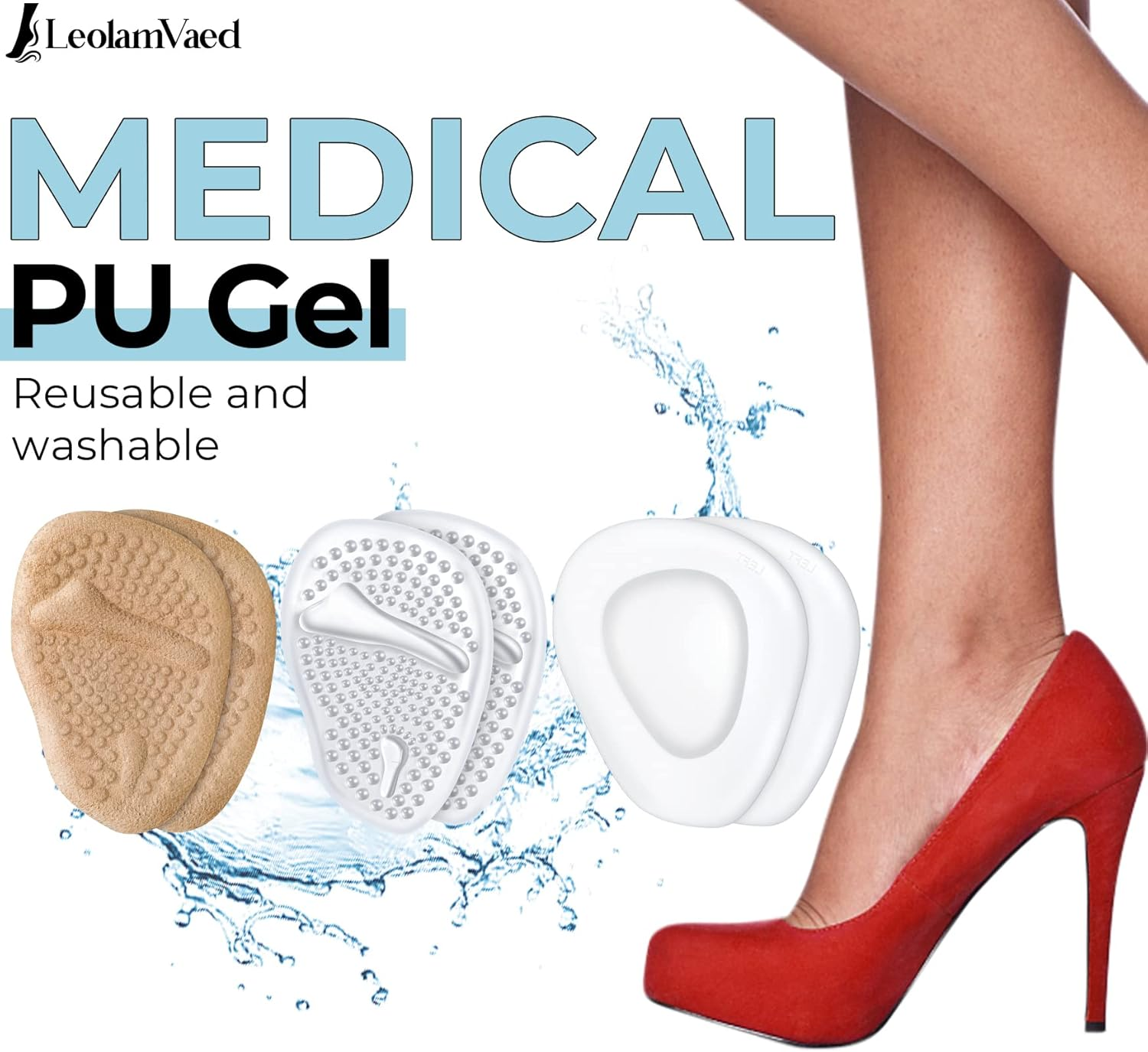 Reusable Metatarsal Pads Women, Ball of Foot Cushions for Women All Day Pain Relief and Comfort, Washable Heel Pads One Size Fits All High Heel Inserts (10 Pieces in a Set) - All In One_Set B image number 6