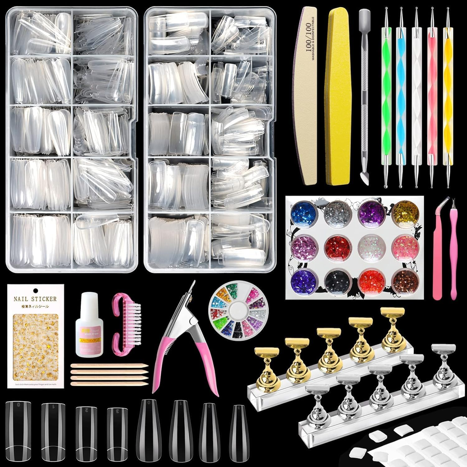 Kalolary Clear Coffin Nail Tips Kit, Long Coffin Square Nails Full Cover, 1000Pcs Clear Fake Nail Ballerina False Nails Press on Nails for Nail Practice Nail Art DIY image number 1