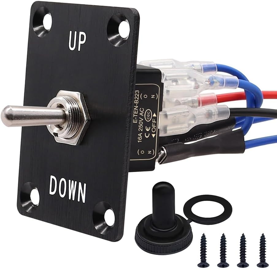 Momentary 6 Pin 3 Position (On)-Off-(On) Up/Down Polarity Reverse Switch with Panel,Wires and Cap Plastic,Metal image number 1