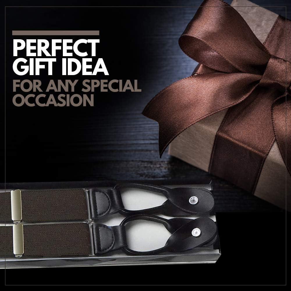 Hold'Em 1 &frac14; Fancy Stripes and Solid Suspenders for Men - Y-Back Adjustable Leather Trimmed Button End image number 5