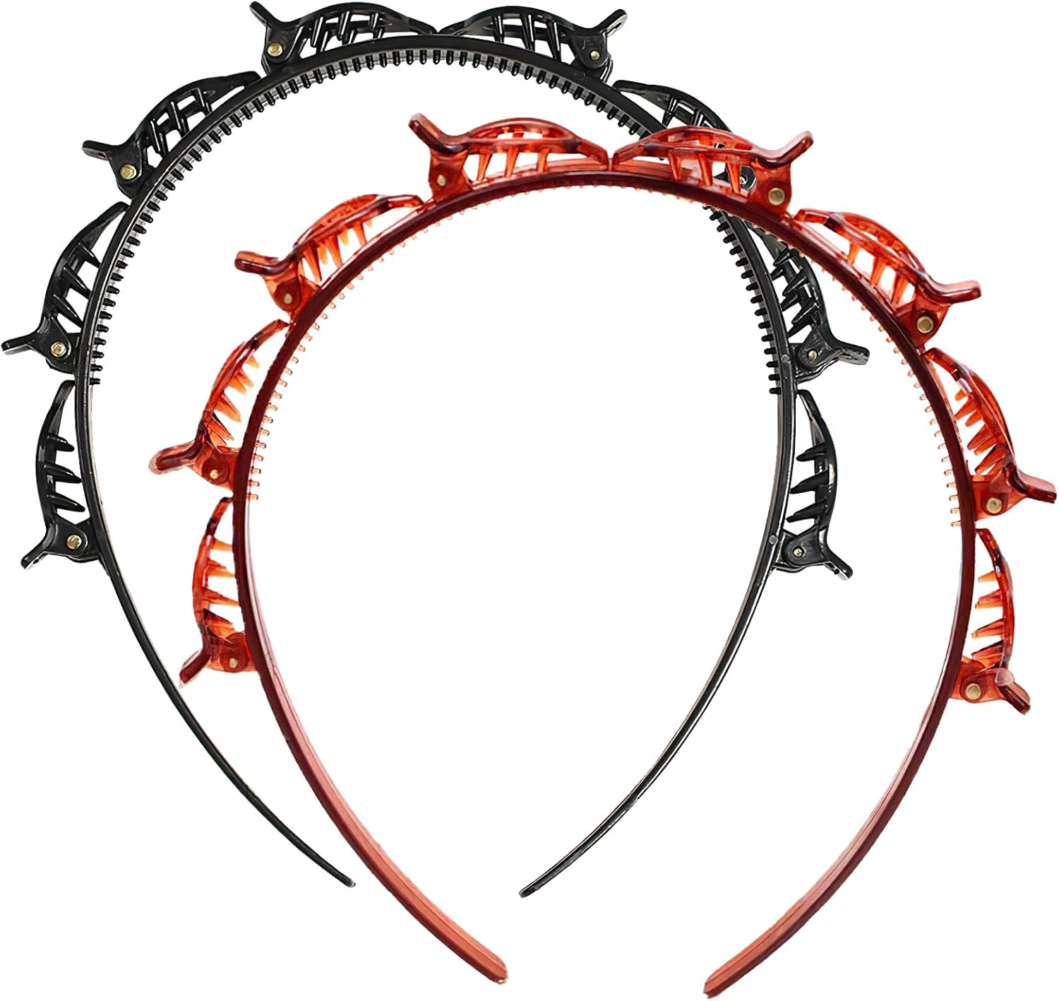 Pack of 2 Hair Bands with Clips, Double Bangs Hairstyle Hairpin, Hair Bands with Clips, Women'S Headband for All Hair Types and Hairstyles (Black and Brown, 1)