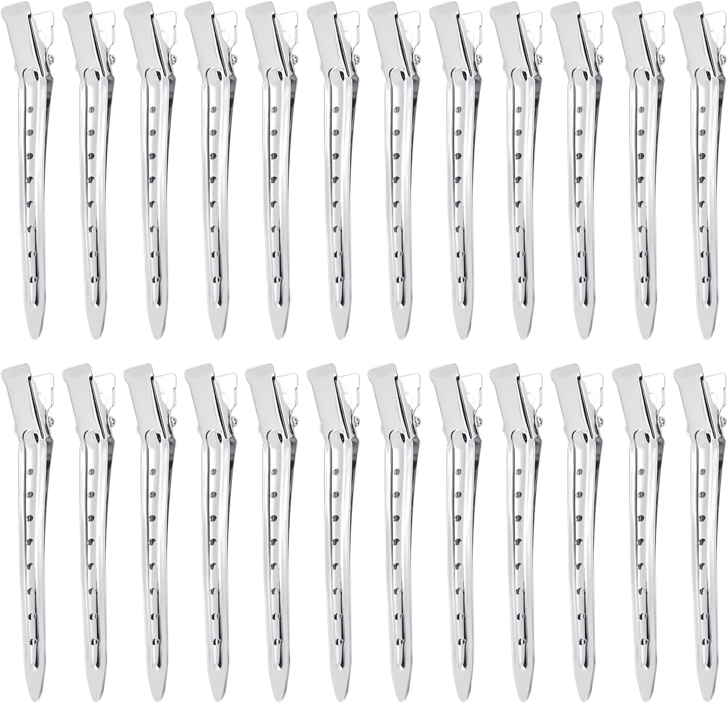 24 Pcs Duck Bill Clips,Funcyboo 3.5 Inch Styling Hairpins, Silver 8 Hole Design Duckbill Hairpins for Hair Styling, Salon Hair Dyeing Daily Styling image number 1