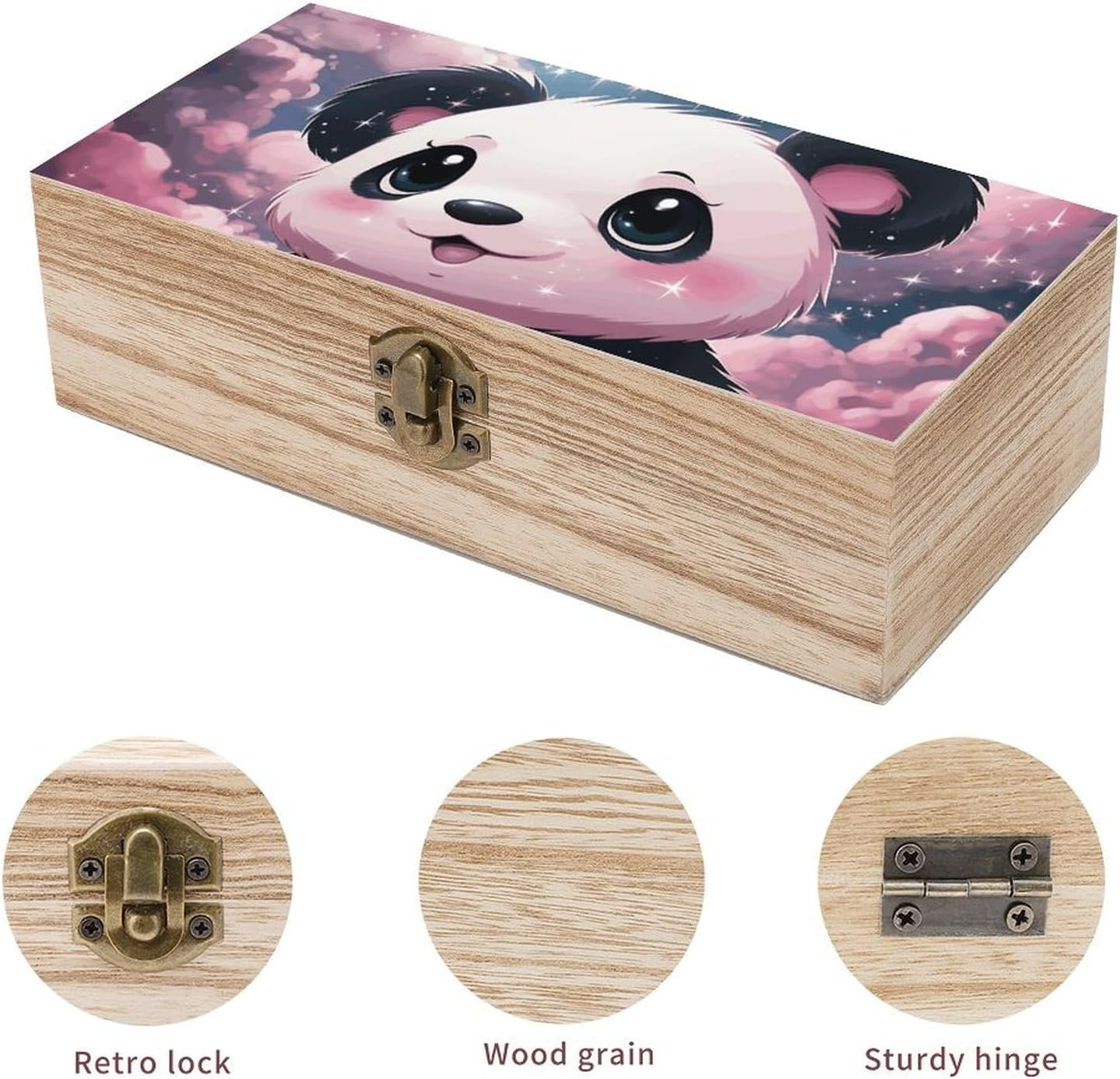 Panda Wooden Box Wood Wedding Keepsake Boxes with Lids Small Decorative Boxes Lightweight Wooden Memory Storage Box for Crafts Keepsakes Jewelry Photo Letter Storage image number 6