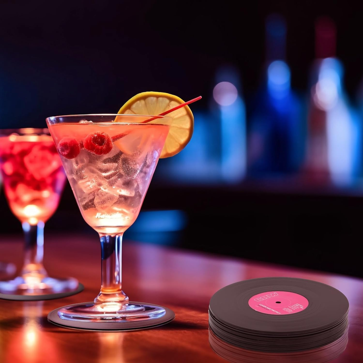 12 PCS Music Coasters, Funny Retro Vinyl Record Coasters for Home Bar Cafes, Creative Drink Coasters Set for Music Lovers, Colorful Insulation Pad, Tabletop Protection Decoration Coffee Coasters (6+6) image number 4