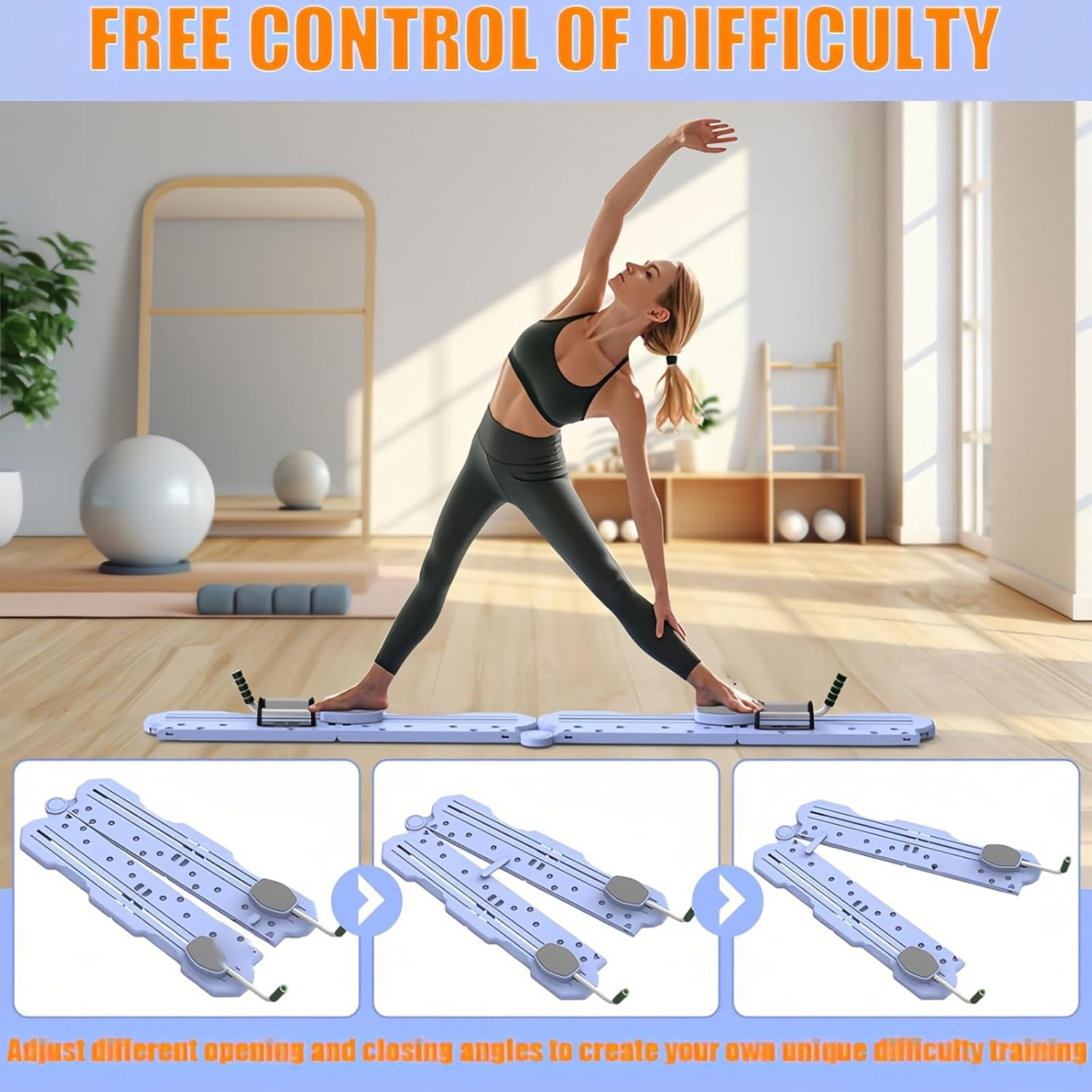 Taoluwin Thigh Strength Trainer, Pilates Board Reformer Set, Portable Pilates Reformer Board with 350Lb Capacity, Foldable Pilates Sliding Board Kit, Adjustable Ab Core Exercise Board, Lavender image number 5