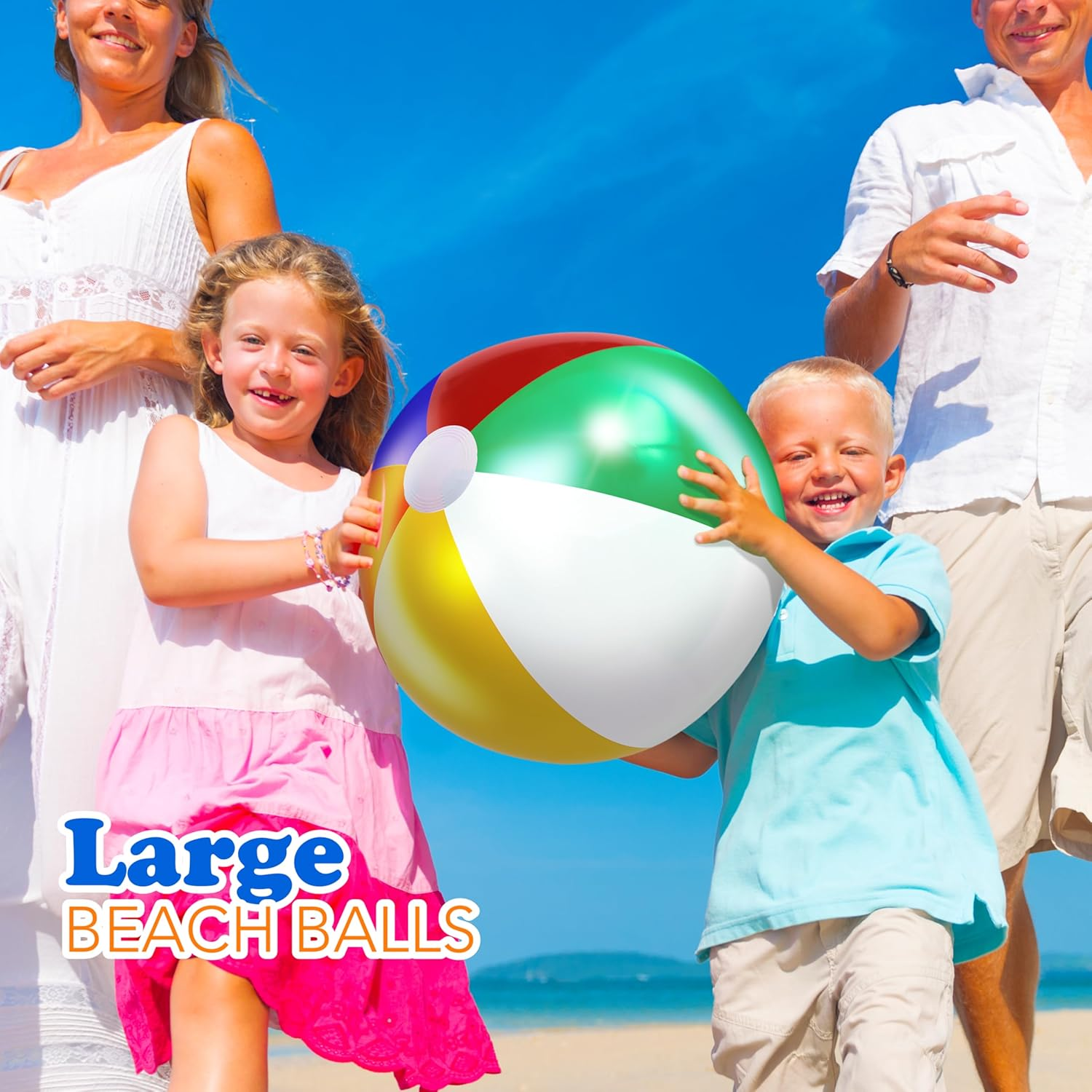 4E'S Novelty Beach Balls [3 Pack] 20" Inflatable Beach Balls for Kids - Pool Games Toys for Kids & Toddlers, Classic Rainbow Color