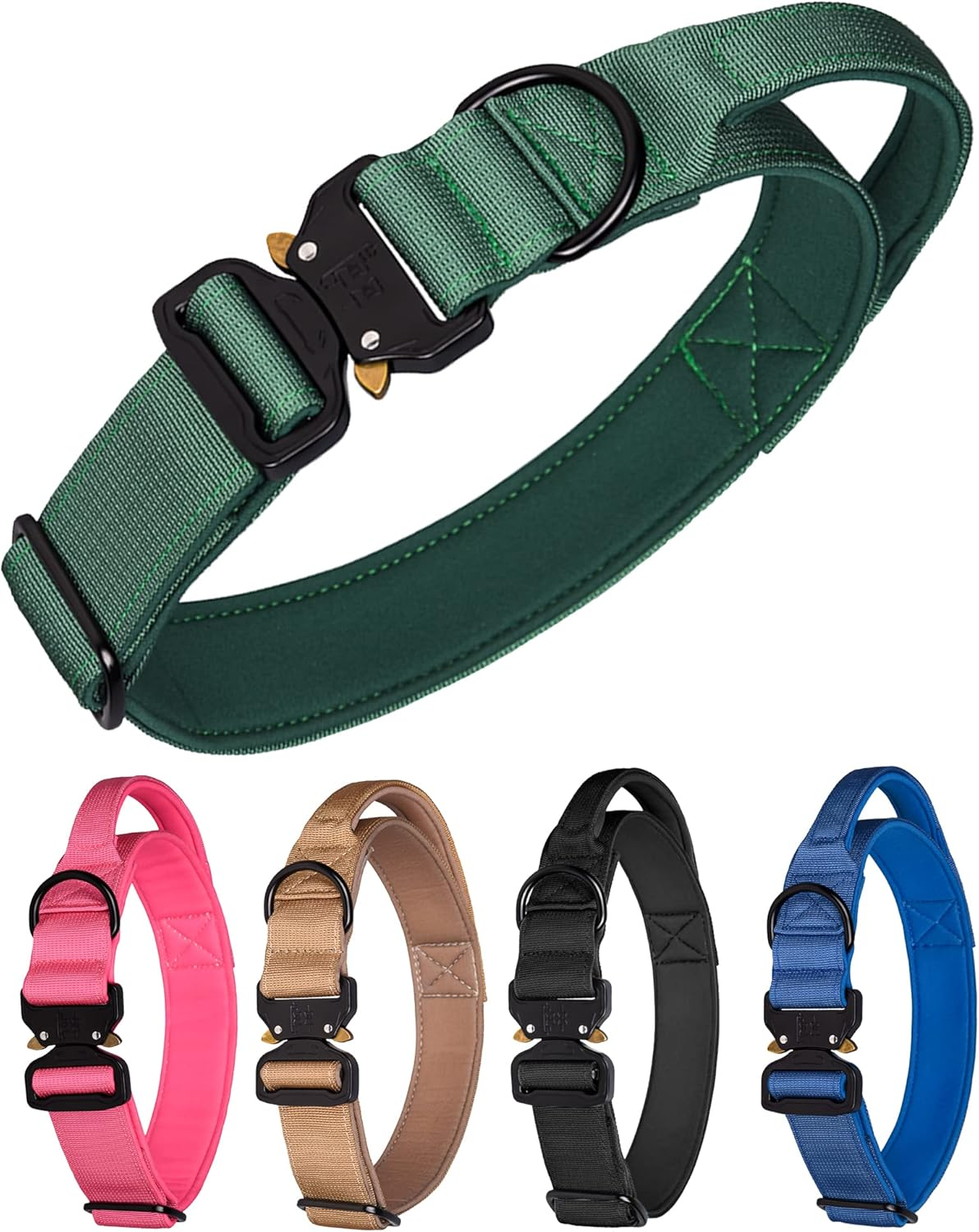 Aecllcea Tactical Dog Collar for Medium Large Dogs, Heavy Duty Dog Collars with Handle, Metal Buckle Dog Training Collar, Thick Dog Collar for Male, Large Dog Collar, Military Dog Collar. (L, Green) image number 3