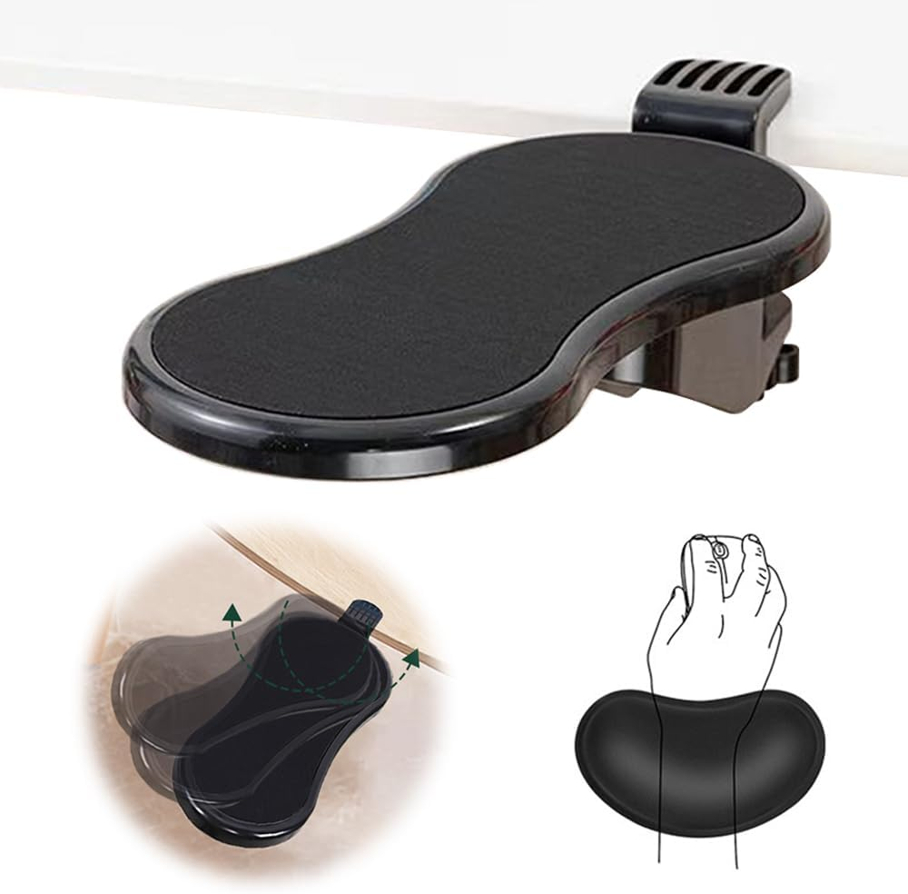 Computer Arm Rest for Desk, Adjustable Arm Rest Support for Computer Desk Ergonomics Rotating Armrest Support Extender, Keyboard Wrist Rest Pad with Mouse Wrist Rest for Office (Black) image number 1