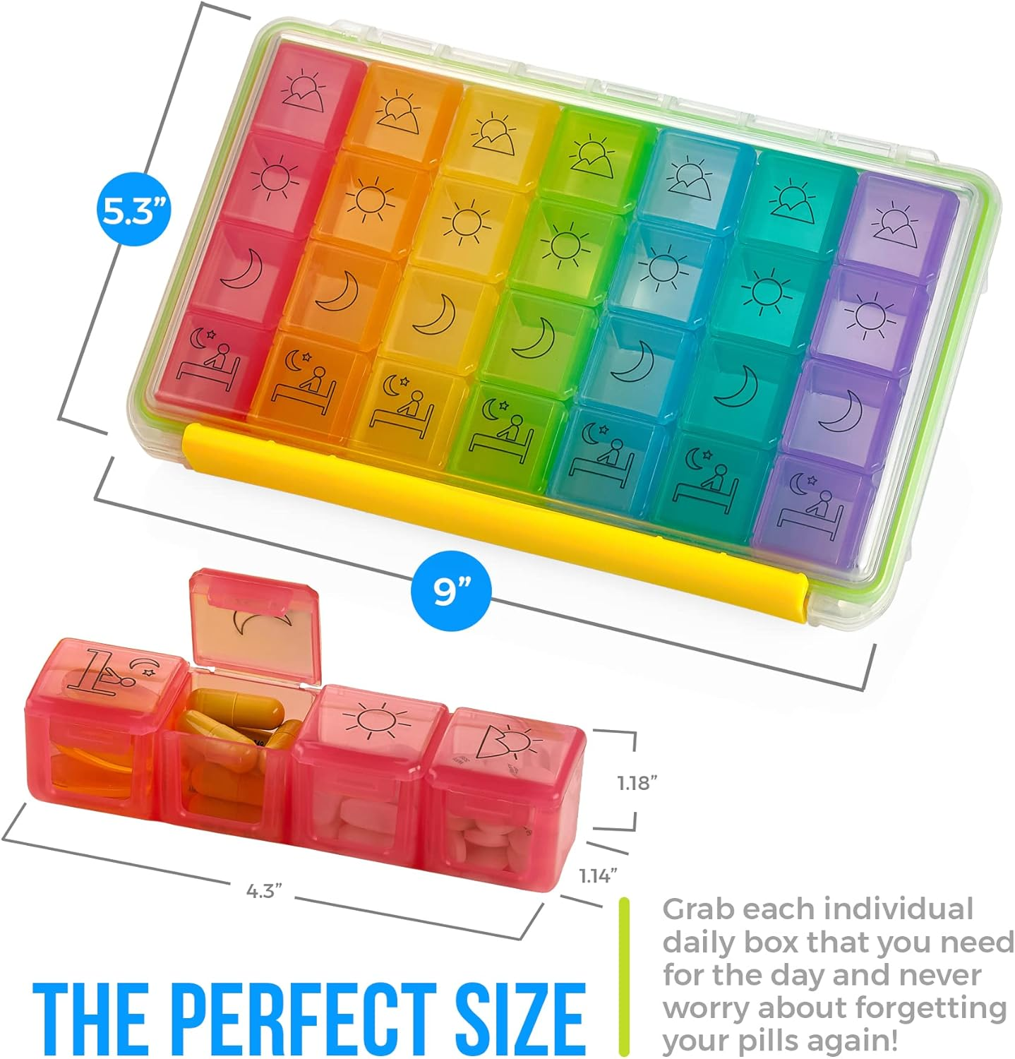 Weekly Pill Organizer - Portable 4 Times-A-Day - Water Moisture-Proof AM/PM Pill Case, Colorful 7 Day Medicine Holder Pill Box with Labels for Prescriptions, Medications, Vitamins, and Supplements image number 4