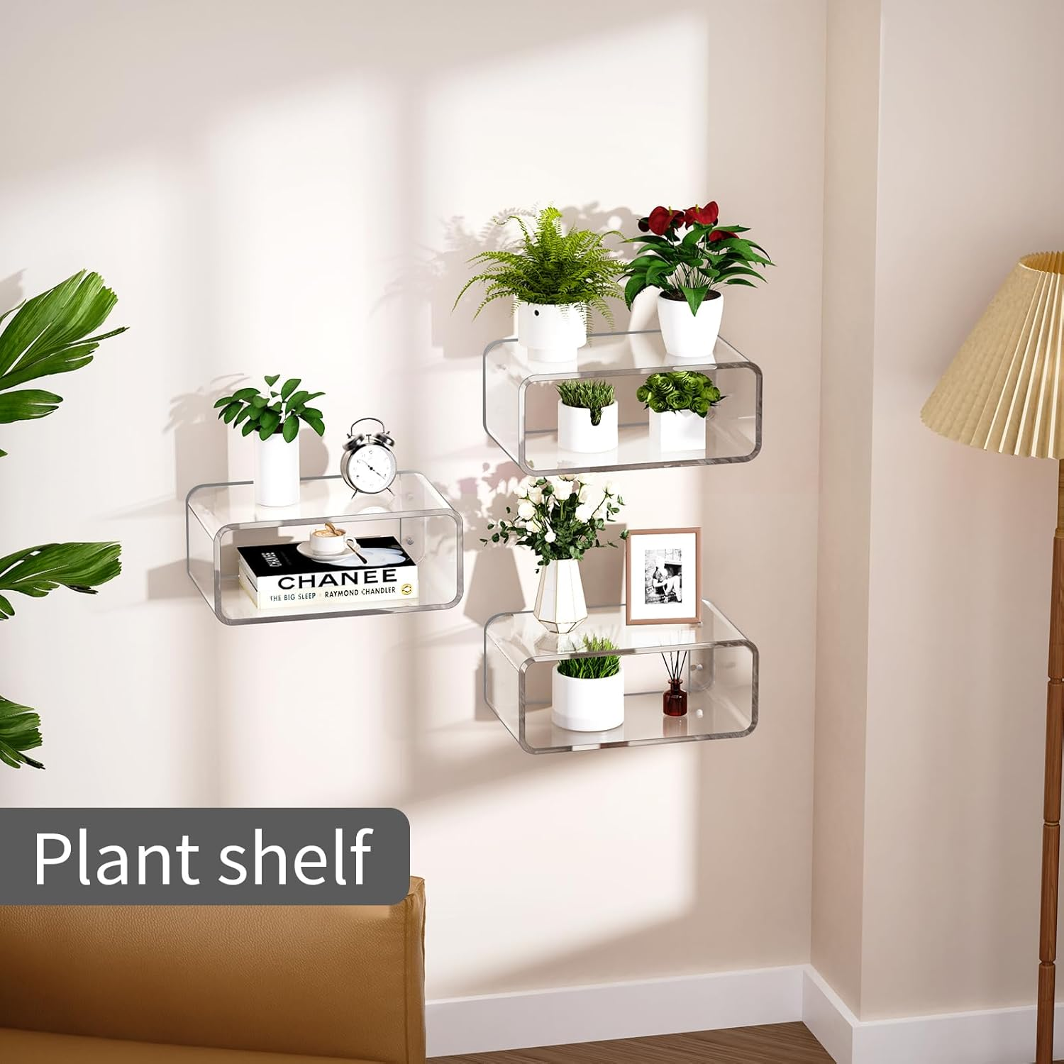 Acrylic Floating Nightstand, Bedside Table, Nightstand Shelf Wall Mounted Bedside Shelf (Clear, Small) - Green image number 4