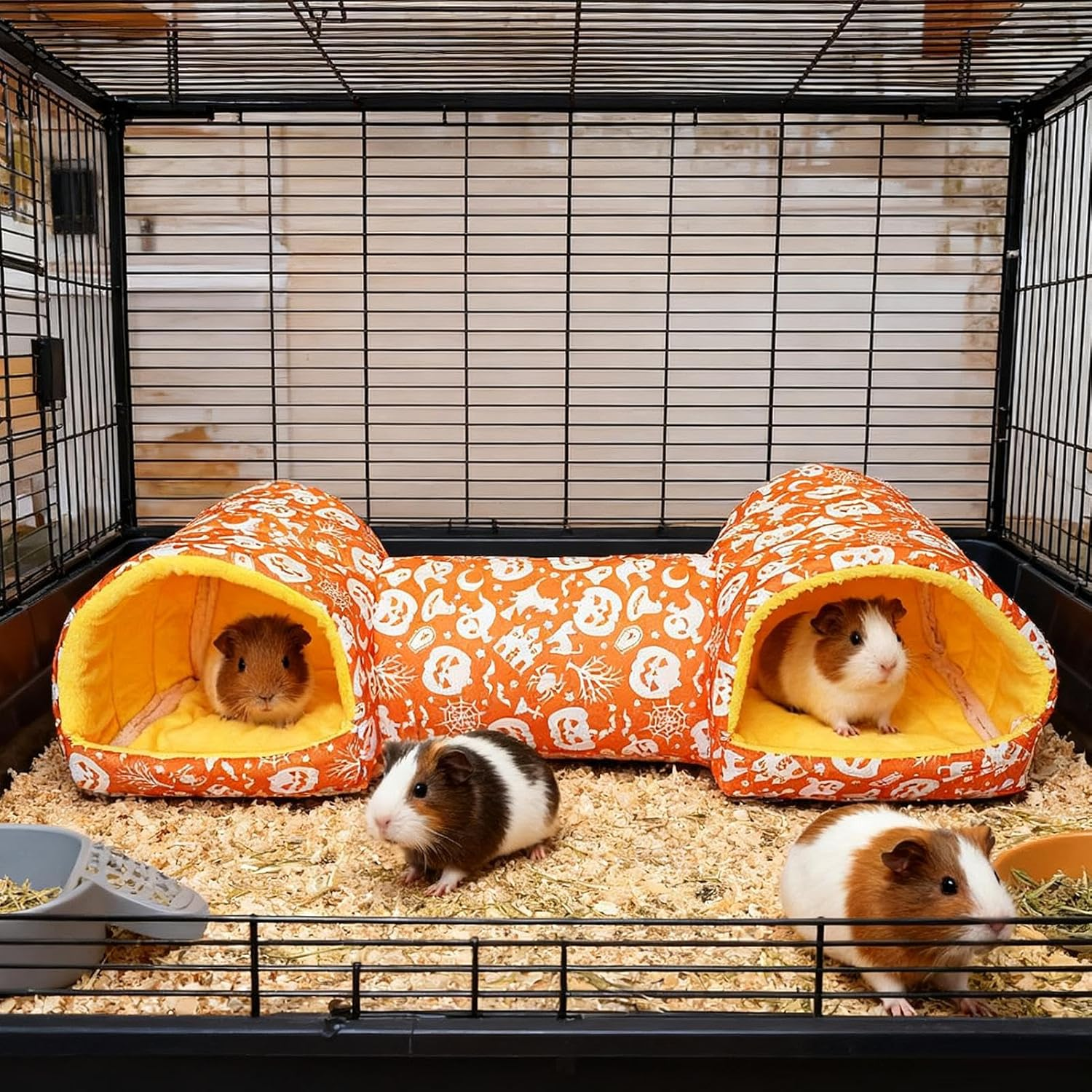 Ferret Tunnel - Soft Interactive Washable Christmas | Bunny Toys Hamsters Tunnels Tubes - for Chinchillas, Rabbits, Squirrels, Pets, Small Animals - Orange image number 4