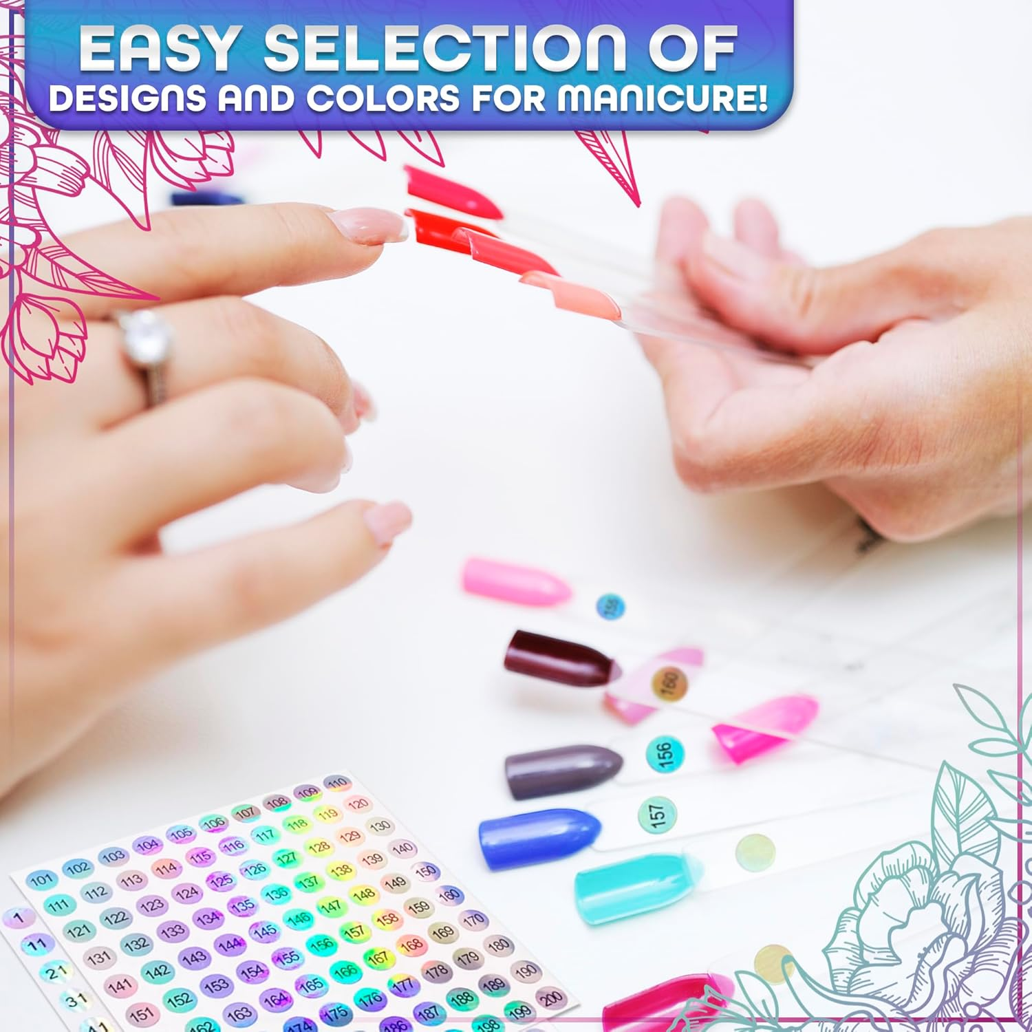 Nail Polish Swatch Sticks with Number Stickers - 200Pcs Nail Polish Swatch Rings Clear Nail Swatch Sticks Display Sticks Nail Color Practice Plastic Nail Swatches Sticks - Nail Sample Swatches Sticks image number 5