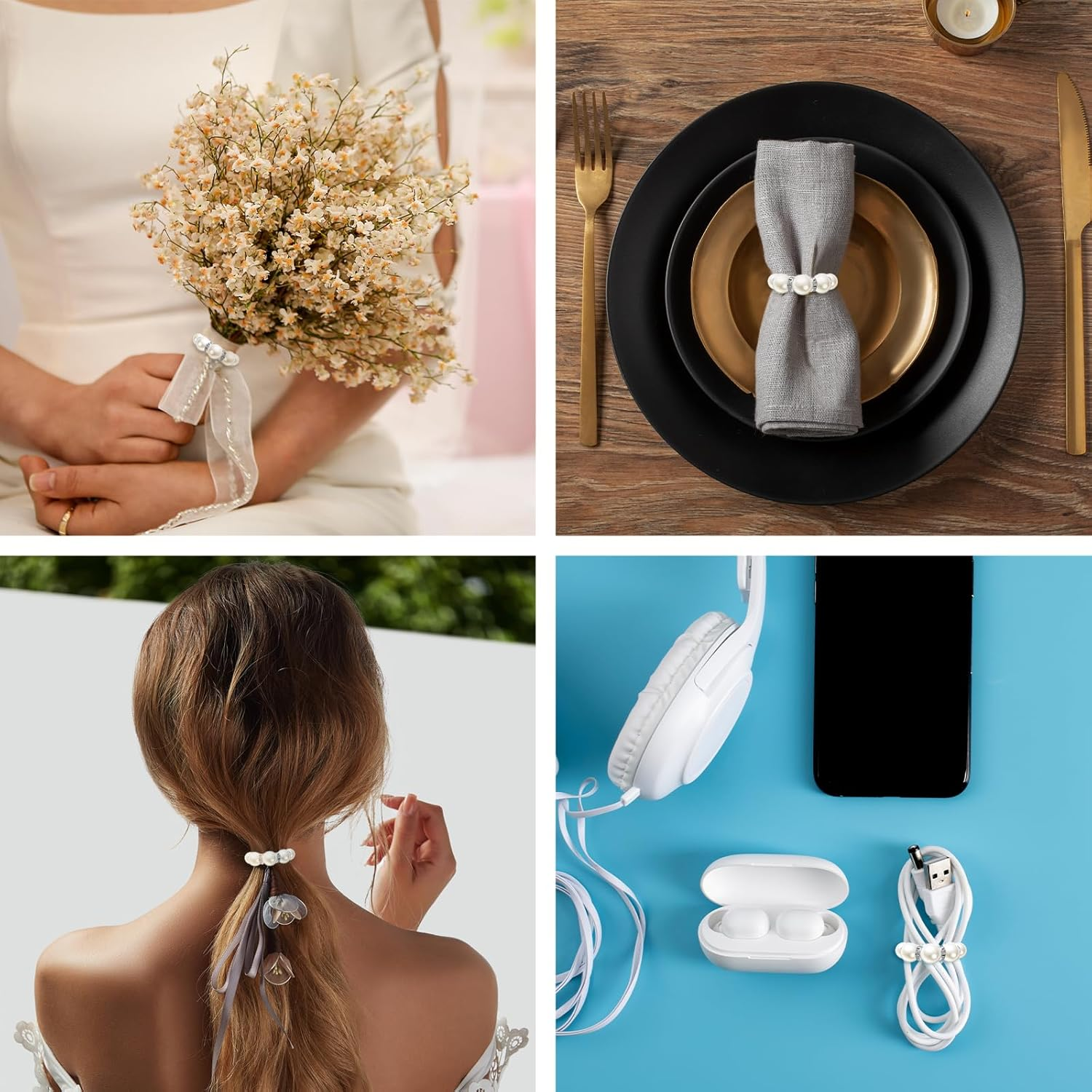 TEAONE Pearl Napkin Rings, 10 PCS Wedding Napkin Holders for Anniversary, Banquet, Party, Daily Use (4Cm/1.57In) image number 4