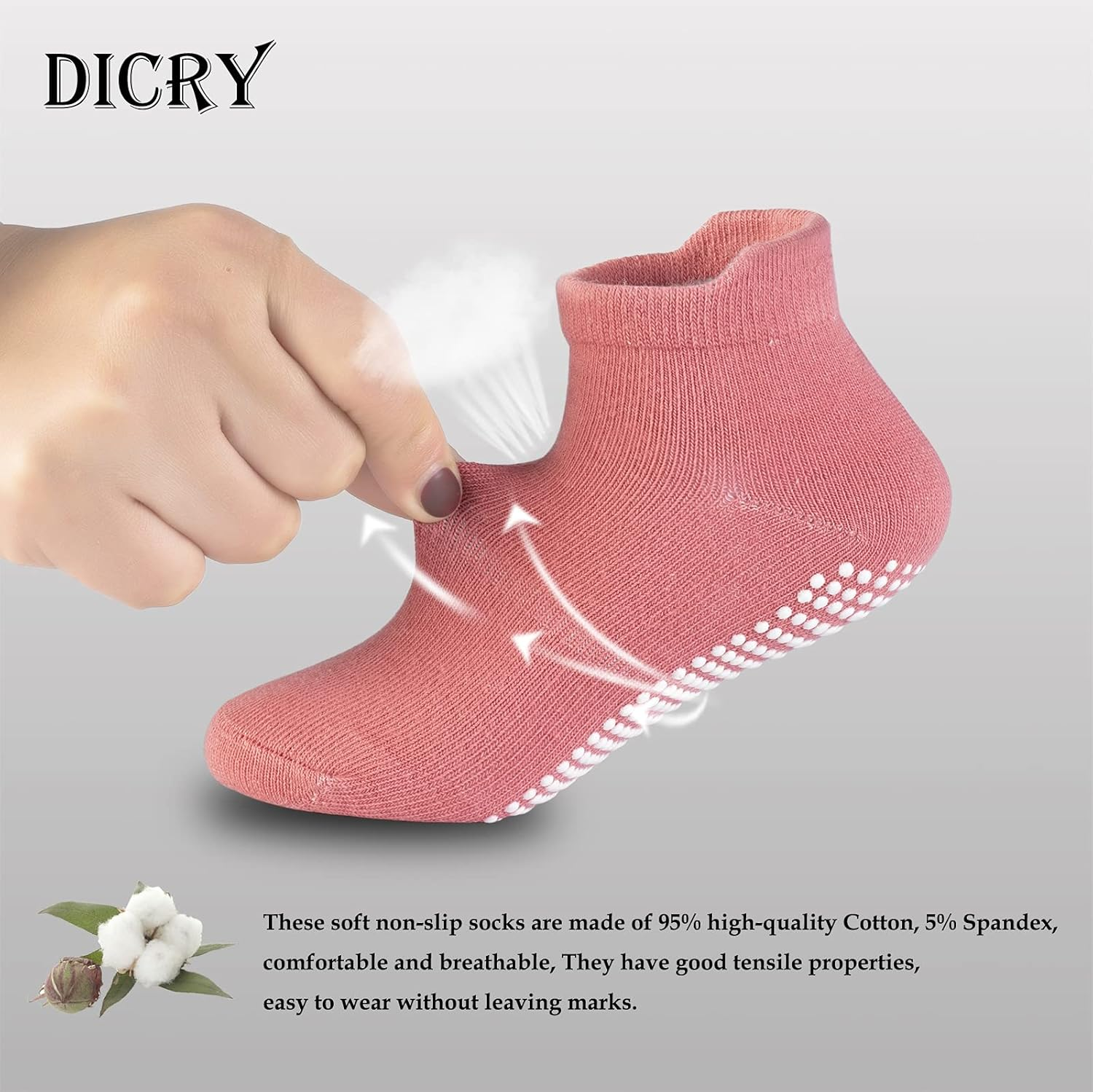 Dicry Non-Slip Toddler Socks Baby Boys Girls Grips Socks Anti-Skid Ankle Infant Kids 6&12 Pairs image number 3