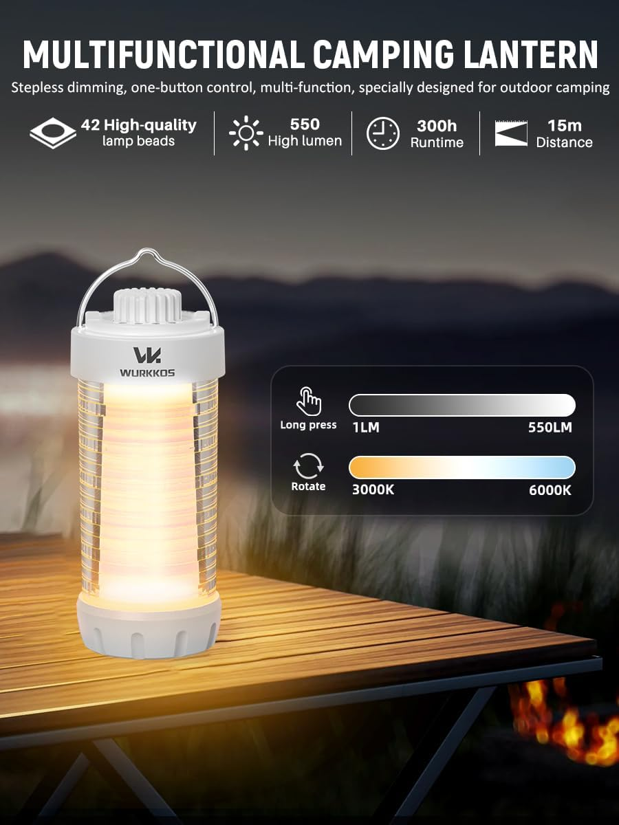 Wurkkos CL01 Rechargeable Camping Lantern, 550Lumens Super Bright Camping Light with Dynamic RGB, Dimmable Color Temperature, Waterproof Lantern for Outdoors Hiking Emergency image number 6