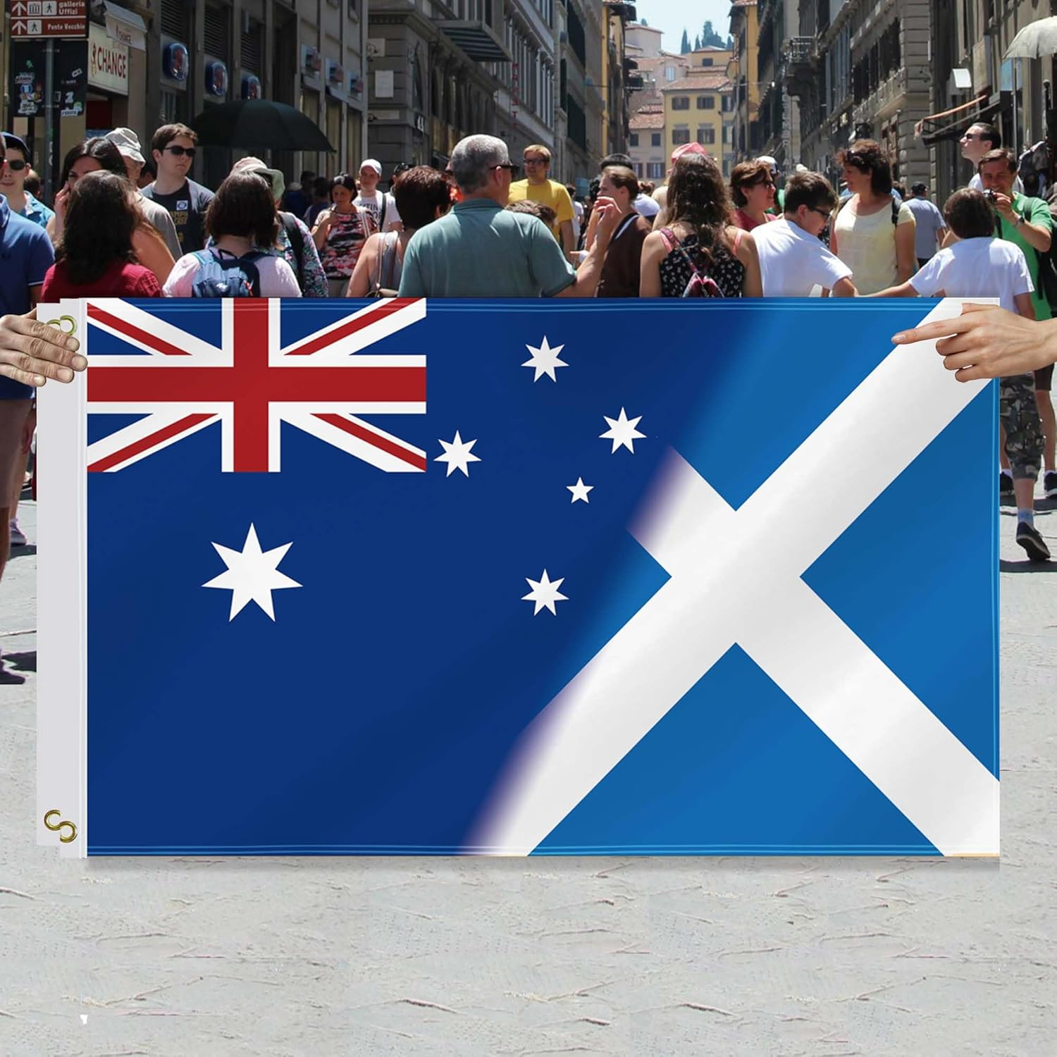 3&times;5 FT Australia and Scotland Combo Flag,Large Australians and Scots Friendship National Decor,Double Side Digital Printed 150D Polyester Banner with Canvas Header Brass Grommet image number 1