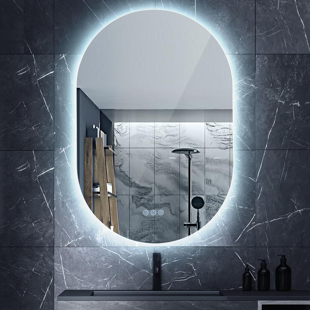 Simplus LED Wall Mirror Oval Bathroom Mirrors for Wall Mounted Anti-Fog Smart Touch Switch Vanity Makeup Mirror 50X75Cm(Backlit Light)