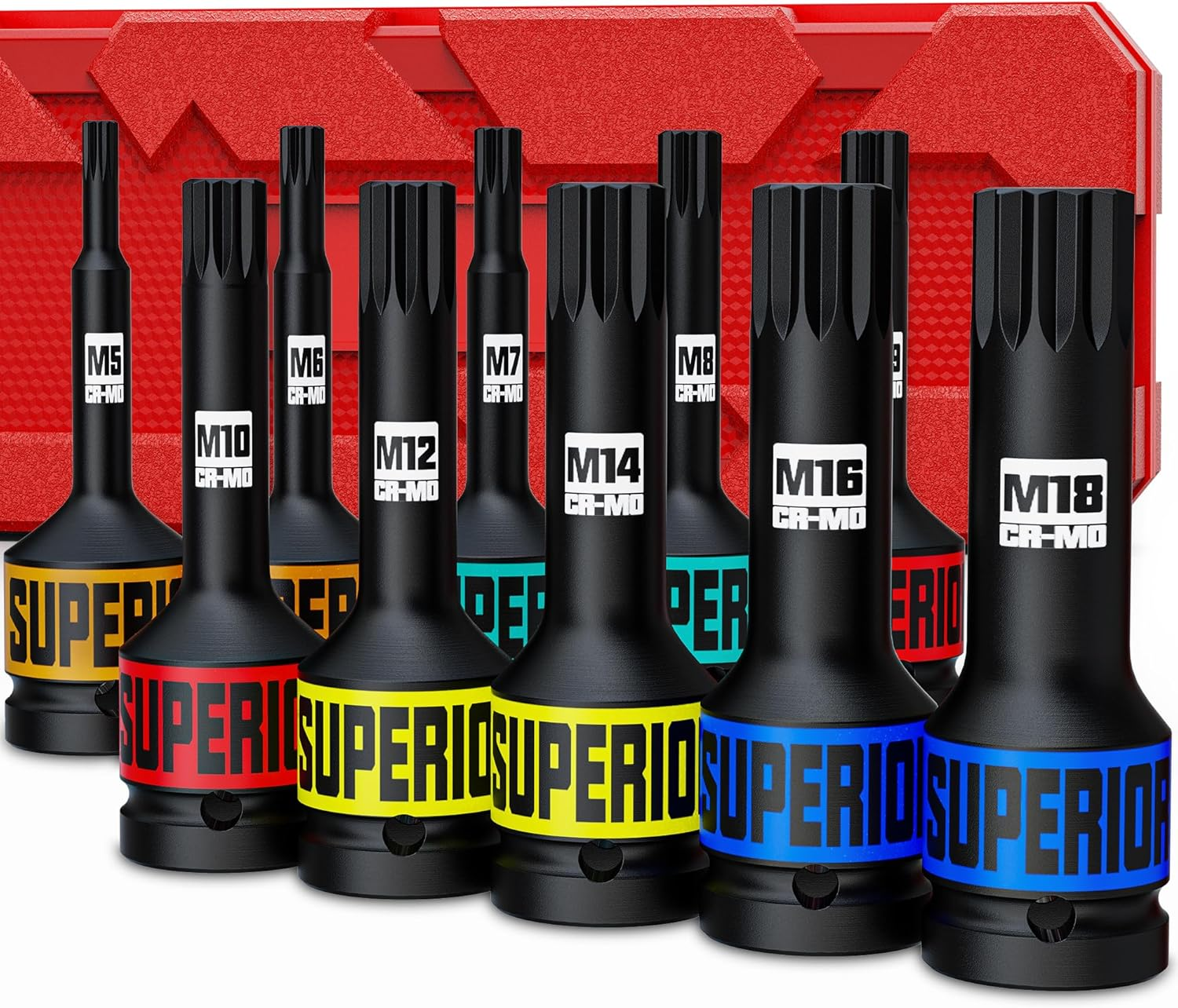 1/2" Drive Master Impact Hex Bit Socket Set, 5 Mm - 19 Mm, Impact Allen Bit Socket Set, Cr-Mo Steel, for Installing, Dismantling and Repairing Wheel Nuts on Vehicles,10 Pieces image number 5