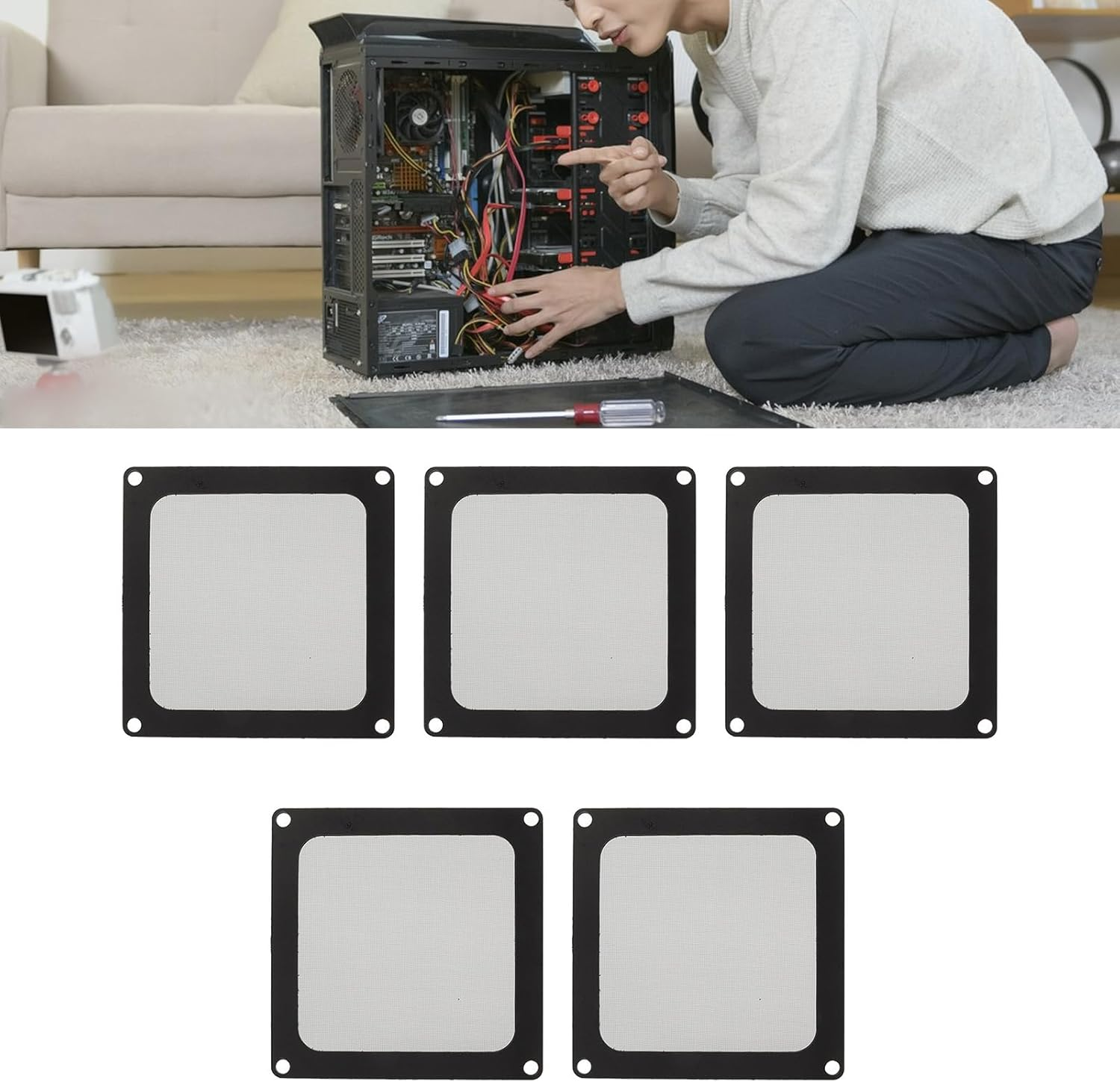 90Mm X 90Mm Computer Case Fan Dust Filter, PC Cooler Fan Dust Filter Cover Grills with Magnetic Frame, (5 Pcs)