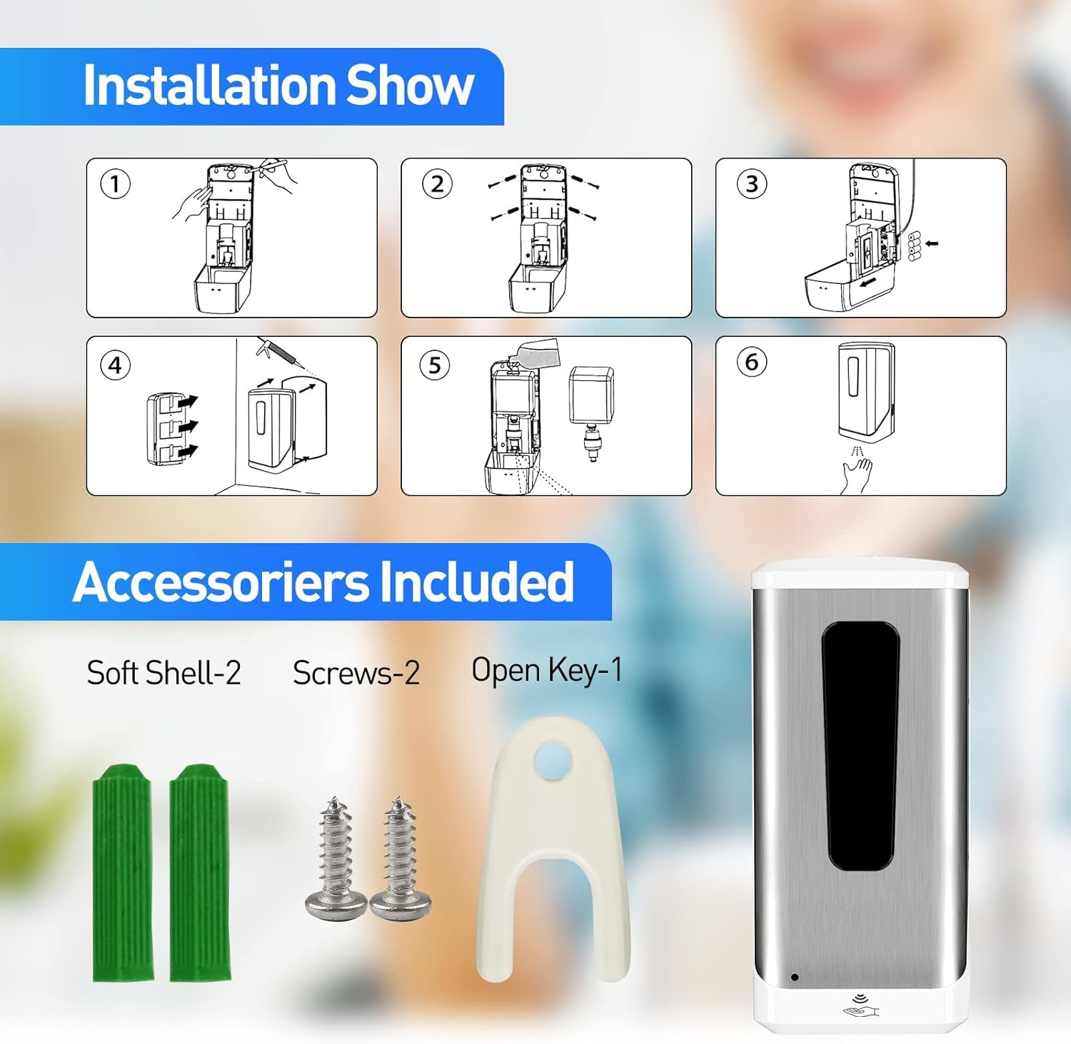 Jewaytec Automatic Hand Sanitizer Dispenser, 1000ML Wall Mounted Stainless Design Soap Dispenser Touchless Battery Powered Auto Liquid Dispenser for Office, Home, Restaurant, and Healthcare Facilities image number 5