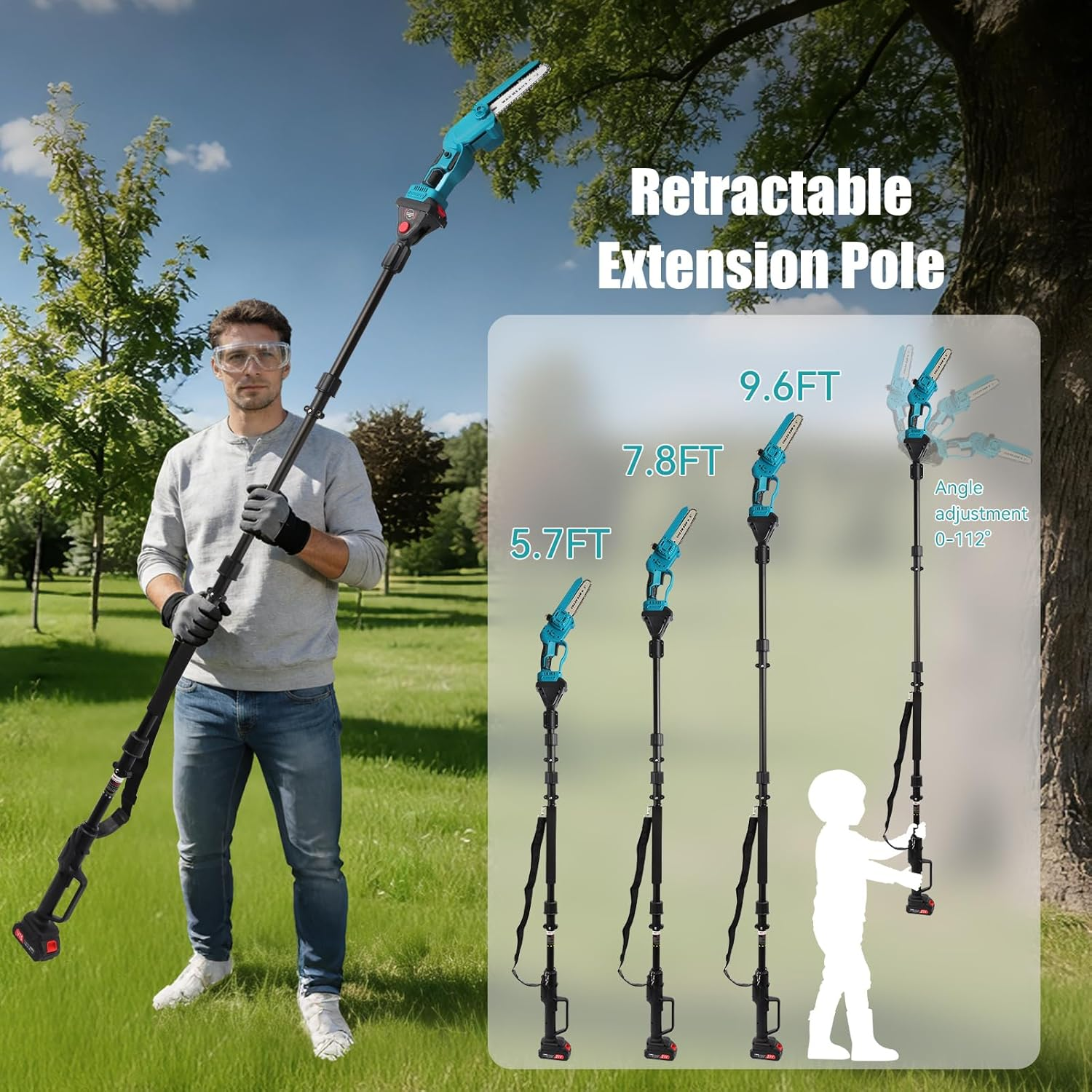 Mini Chainsaw Cordless-6Inch Electric Chainsaw Cordless with 2 * 2.0AH Batteries, Electric Chainsaw-Hand Held Power Chain Saws for Tree Trimming & Wood Cutting-Mini Chainsaws (Blue-01) image number 2