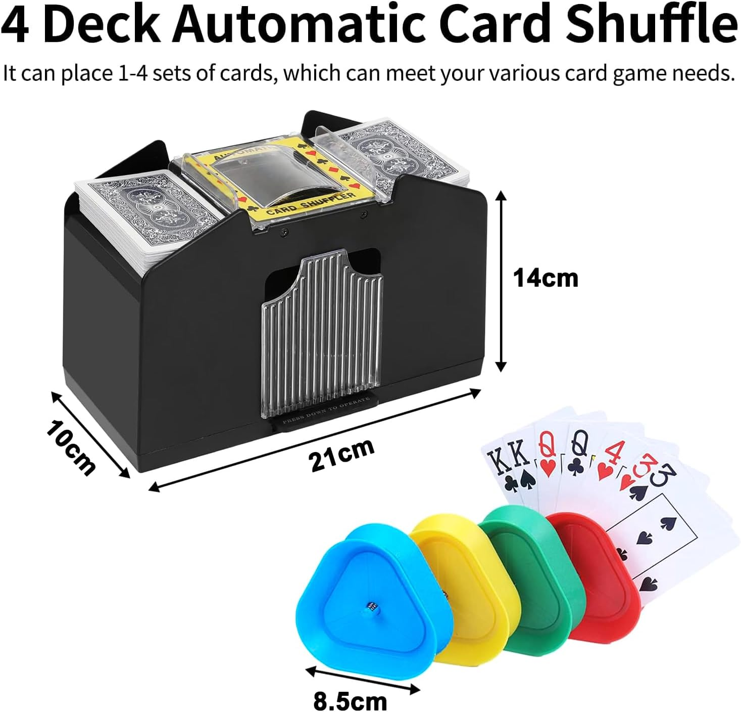 4 Decks Automatic Card Shuffler, Electronic Playing Card Shuffling Machine, Usb/Battery Operated Electric Shuffler with 4 Pack Playing Card Games Holder for Home & Party image number 6