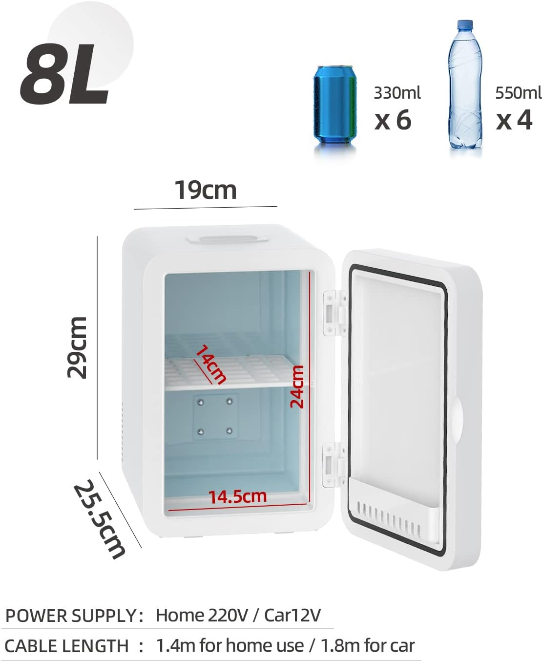 YOPOWER Mini Skincare Fridge with Dimmable LED Light Mirror, 8L Portable Makeup Fridge Cooler and Warmer for Bedroom, Car, Office, Small Refrigerator AC/DC Powered for Cosmetics and Food, White image number 4