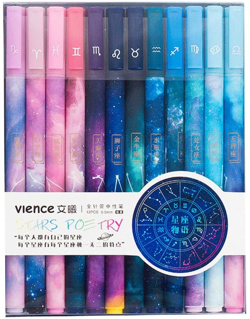 12Pcs Constellation Gel Ink Pens, Creative Galaxy Pens, 0.5Mm Extra-Fine Ballpoint Pen, Promotional Gift Stationery School Office Supply (Black Ink) image number 5