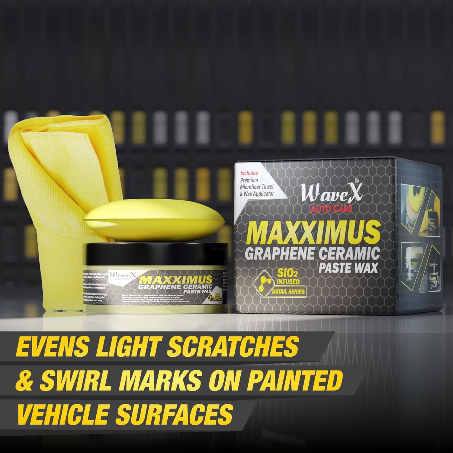 Wavex Ceramic Graphene Paste Wax Infused with Sio2 160G Premium Graphene Rich Wax for Superior Hydrophobicity, Gloss and Paint Protection