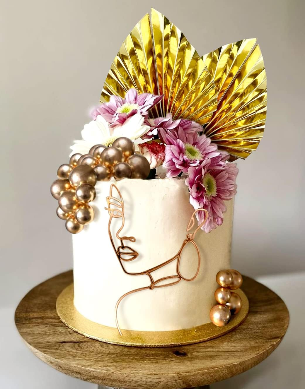 Jevenis Acrylic Minimalist Art Lady Face Cake Topper Boho Cake Topper Vintage Rose Flower Wedding Cake Toppers for Wedding Bridal Shower Birthday Party image number 5