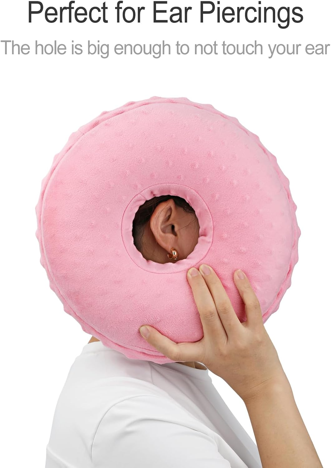 Piercing Pillow with Washable Cover, Ear Piercing Pillow for Side Sleepers with Ear Hole for Ear Pain Relief Cartilage Piercing Side Sleeping Pillow Pressure Sore Cnh Donut Pillow Minky Dot Coral - Grey image number 7
