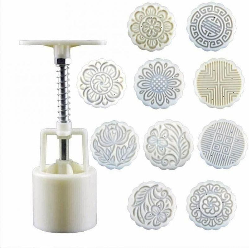 AIMALL Cookie Stamp Cookie Press Mid Mooncake Decor Cookies round Pastry Moon Cake Autumn Festival DIY Flower Stamps Mold Mould Press Cake Cutter Mold with 10 Stamps image number 5