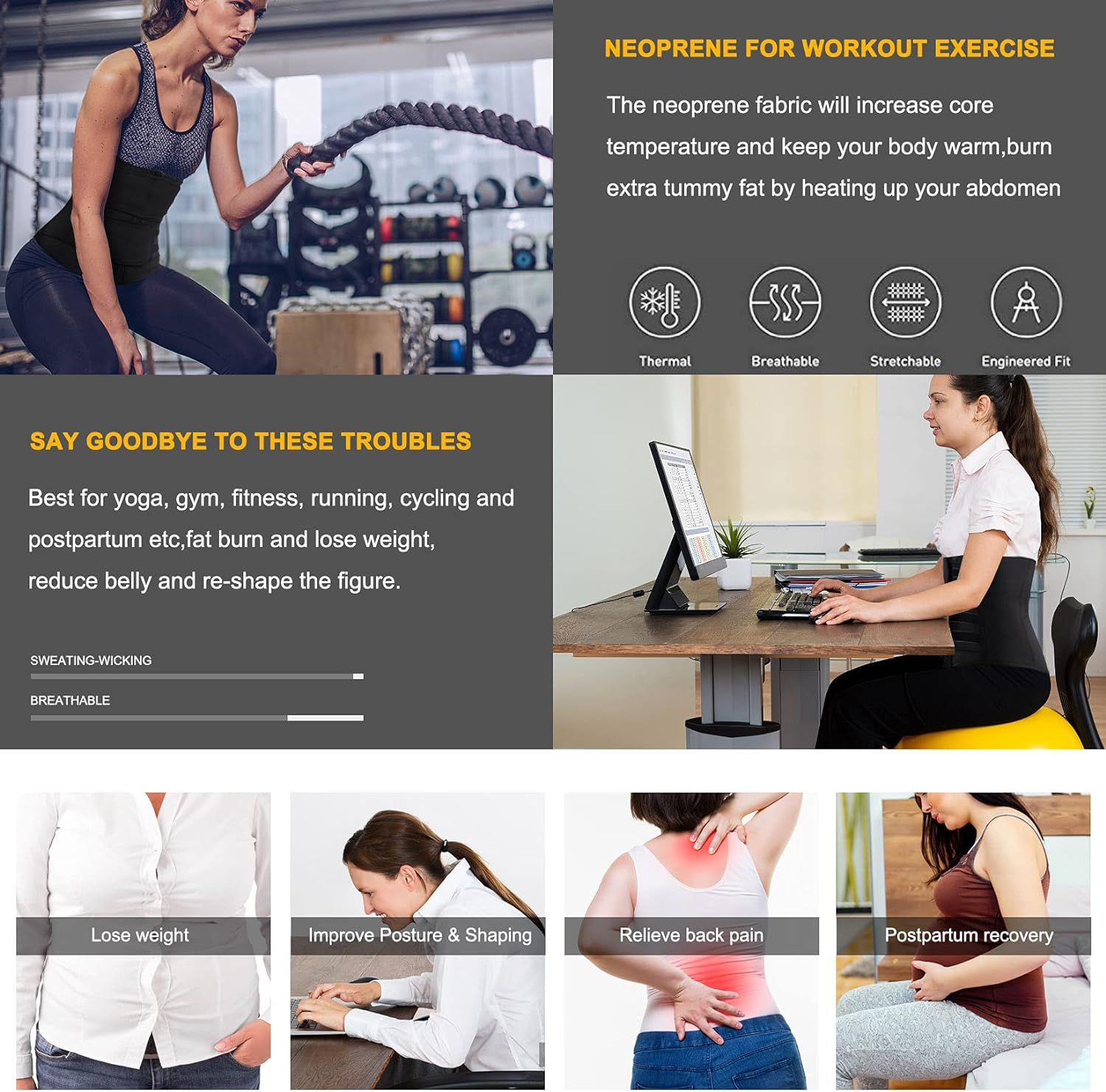 SCARBORO Neoprene Sweat Waist Trainer Trimmer Belt for Women Workout Sports Girdle Tummy Control Body Shaper Slim Belly Band image number 1