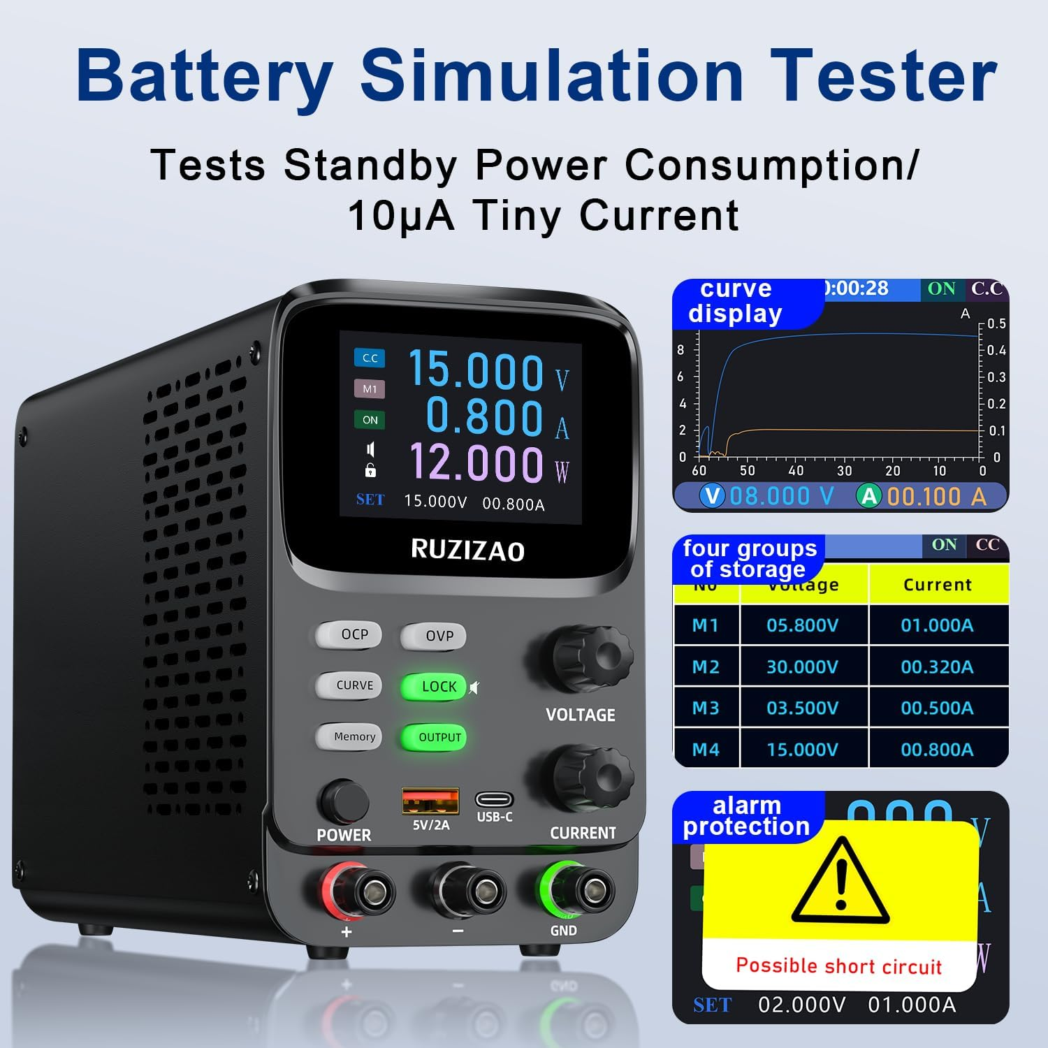DC Power Supply Variable 30V 10A,5 Digit TFT Display Milliamp Current Display Curve Hyperbolic Encoder Bench Power Supply with OCP/OVP Storage Function Power Supplies Suitable(Ac 220V) image number 2