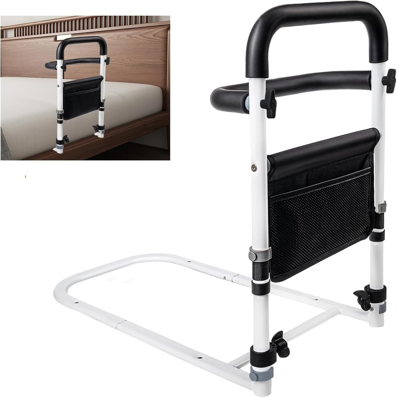 Bed Rails for Elderly Adults Safety with 2 Handles,Bed Assist Rail Adjustable Height for Seniors,Double Crossbeam Bed Cane with Side Rails for Maximum Safety and Support image number 1