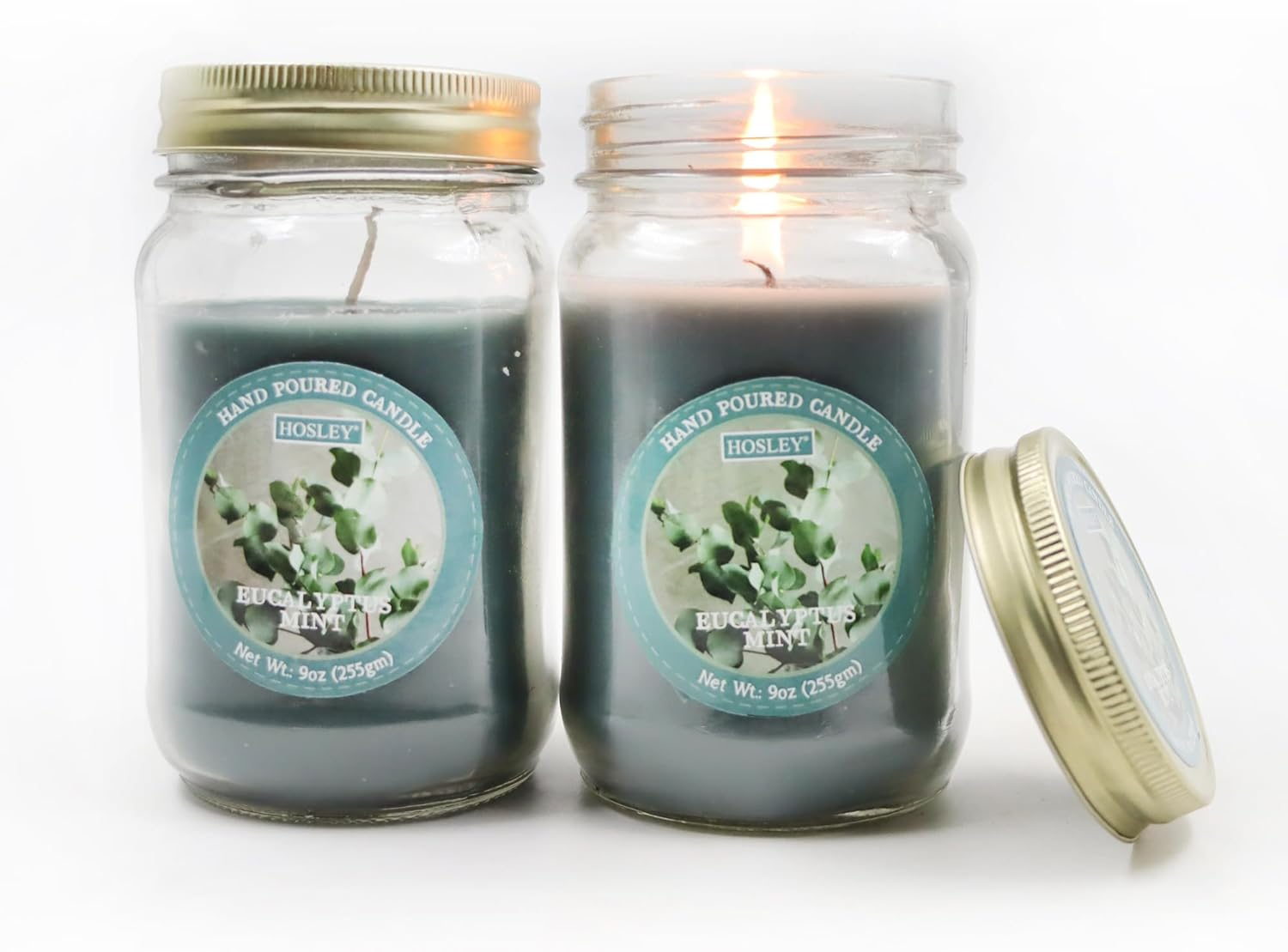 Hosley&reg; 9Oz Eucalyptus Mint Scented Classic Clear Fragrance Jar Candle Large Jar Single Wick Candle, over 55 Hours of Burn Time (Pack of 2) image number 2