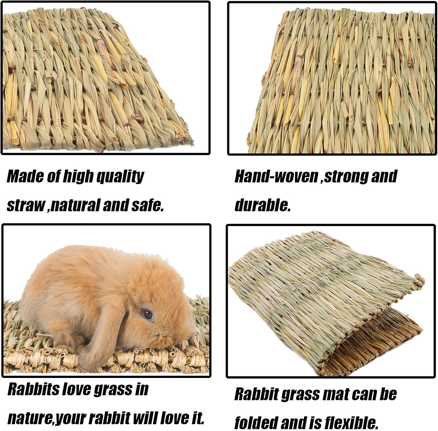 Tfwadmx Rabbit Grass Mats,16.5''X11''Large Natural Woven Seagrass Mat Bunny Sleep Bed for Chinchillas Guinea Pigs Ferret Hamster Squirrel and Small Animals -6 Pcs