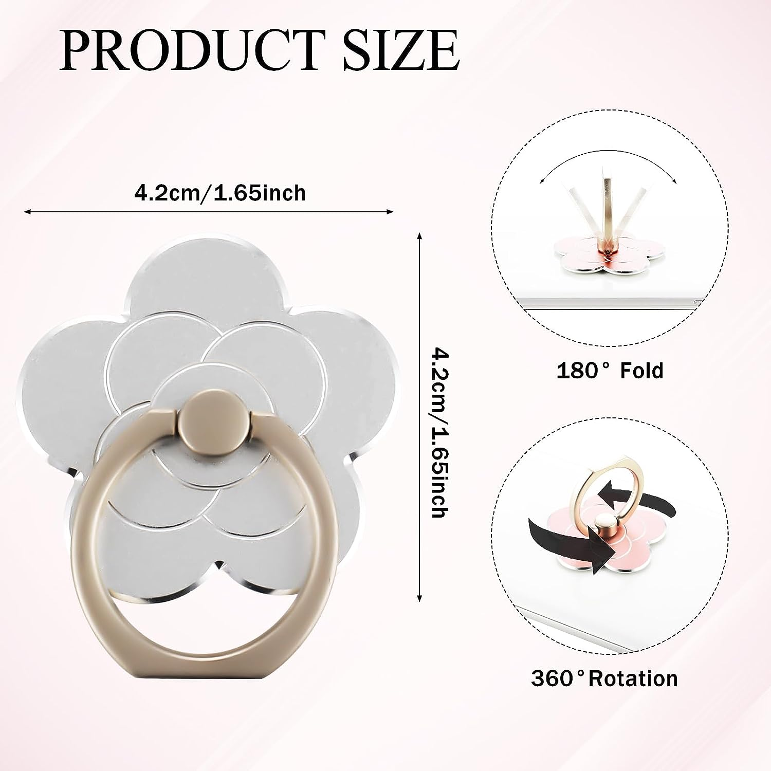 Sibba 2Pcs Phone Ring Holder Kickstand Cellphone Flower Finger Ring Grips Stand Metal Universal Accessories Compatible with Smartphone, Mobile Phones, Phone Case (Silver, Rose Gold) image number 3