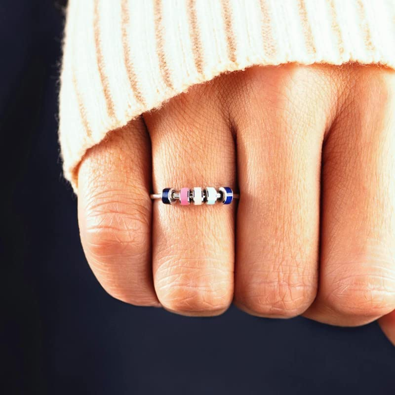 LIU JUN Enamel Fidget Rings for Anxiety Women, to My Daughter Anti-Anxiety Multicolor Stainless Steel Stress Relief Spinner Rings with Beads Your Anxiety Is Lying to You Anxiety Ring for Kids, Enamel, No Gemstone image number 3