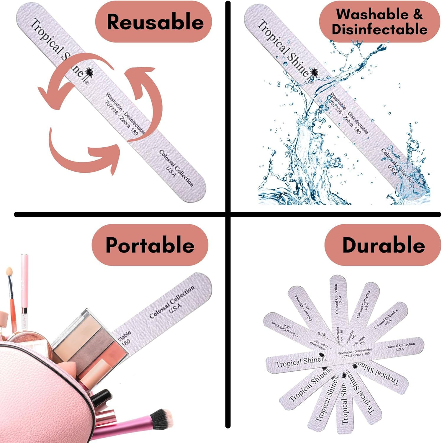 "Tropical Shine Jumbo Zebra 180 Colossal Collection - 6 Pcs Nail Files for Professional Nail Care and Shaping - Medium (180) Grit Nail File Set for Natural Nails ( 707336)" image number 2