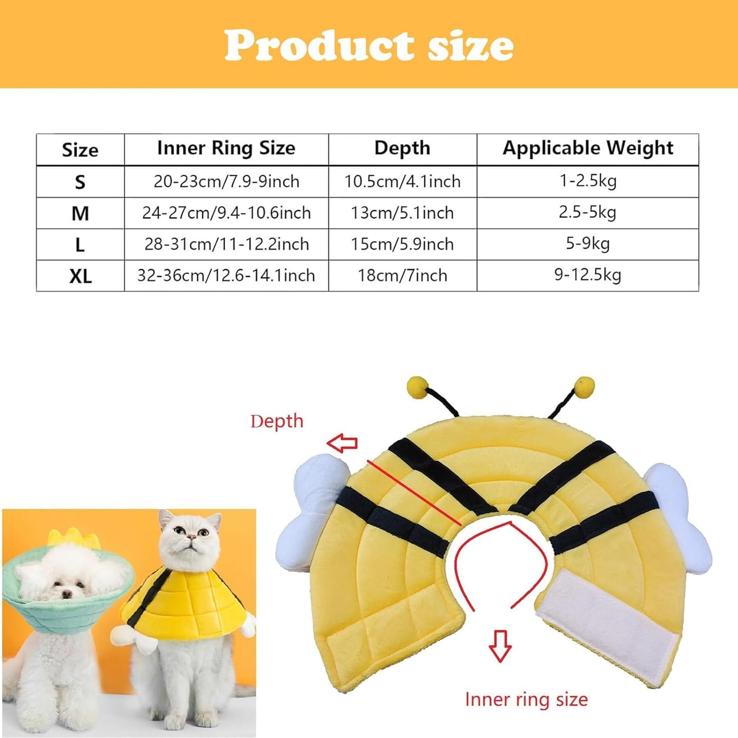 Cat Collar for Dog, Adjustable Neck Collar, Soft Adjustable Collar for Cats, Cat Collar, Recovery Anti-Leak Pet Collar for Small Dogs, Kittens (Yellow, L) image number 4
