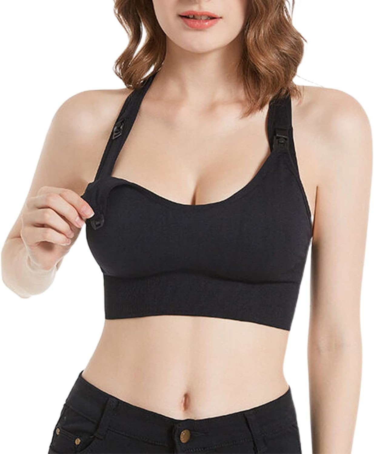 Dress Cici Nursing Sports Bra for Active Moms, Wirefree Full Coverage Racerback with Quick Front Clasp