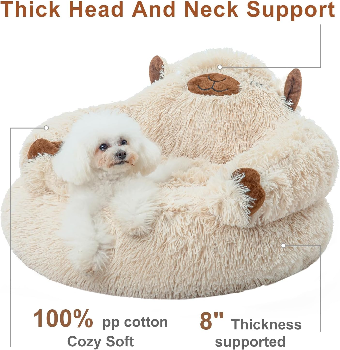 Jiupety Calming Dog and Cat Bed Cute, Cozy Donut Dog Beds, Cute Small Dog Bed, anti Anxiety round Dog Bed M(24"X24"X14") Size for Pets up to 17 Lb, Camel. image number 6