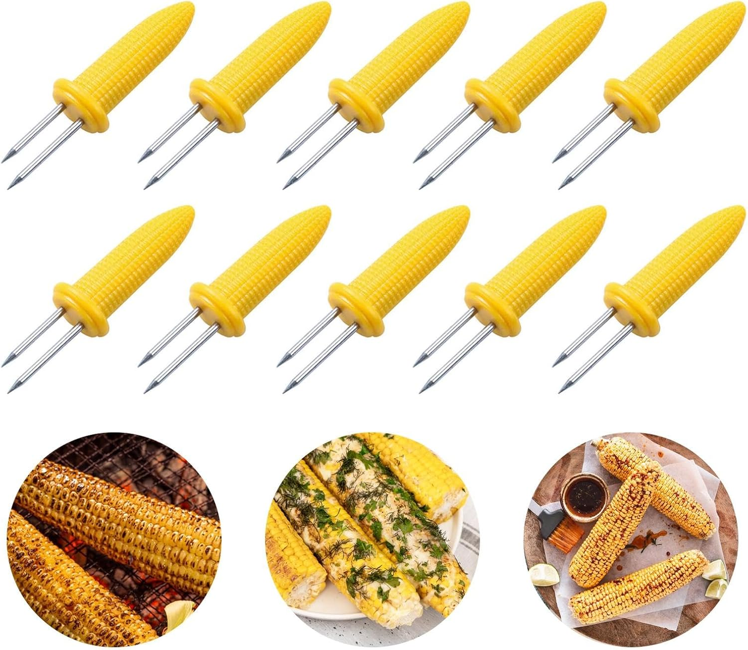 10 PCS Corn Holders,Corn on the Cob Skewers,Stainless Steel Corn Fork Barbecue Skewers Kitchen Tool for BBQ Twin Prong Sweetcorn Holders Home Cooking Fork image number 5