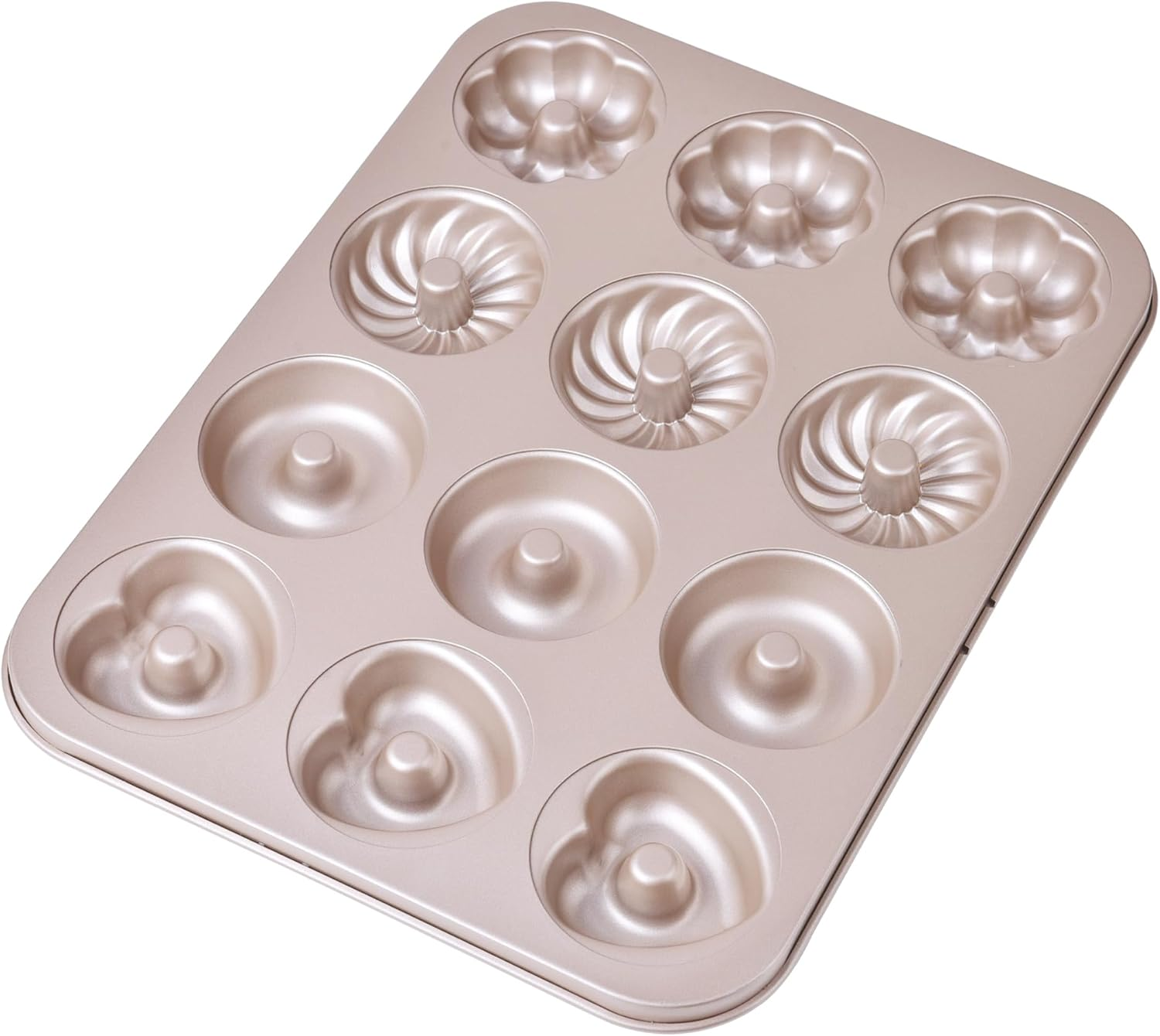 Bakeley Donut Pan, 12-Cavity Non-Stick Dount Mold Cake Pan Pattern Doughnut Bakeware for Oven Baking (Champagne Gold)