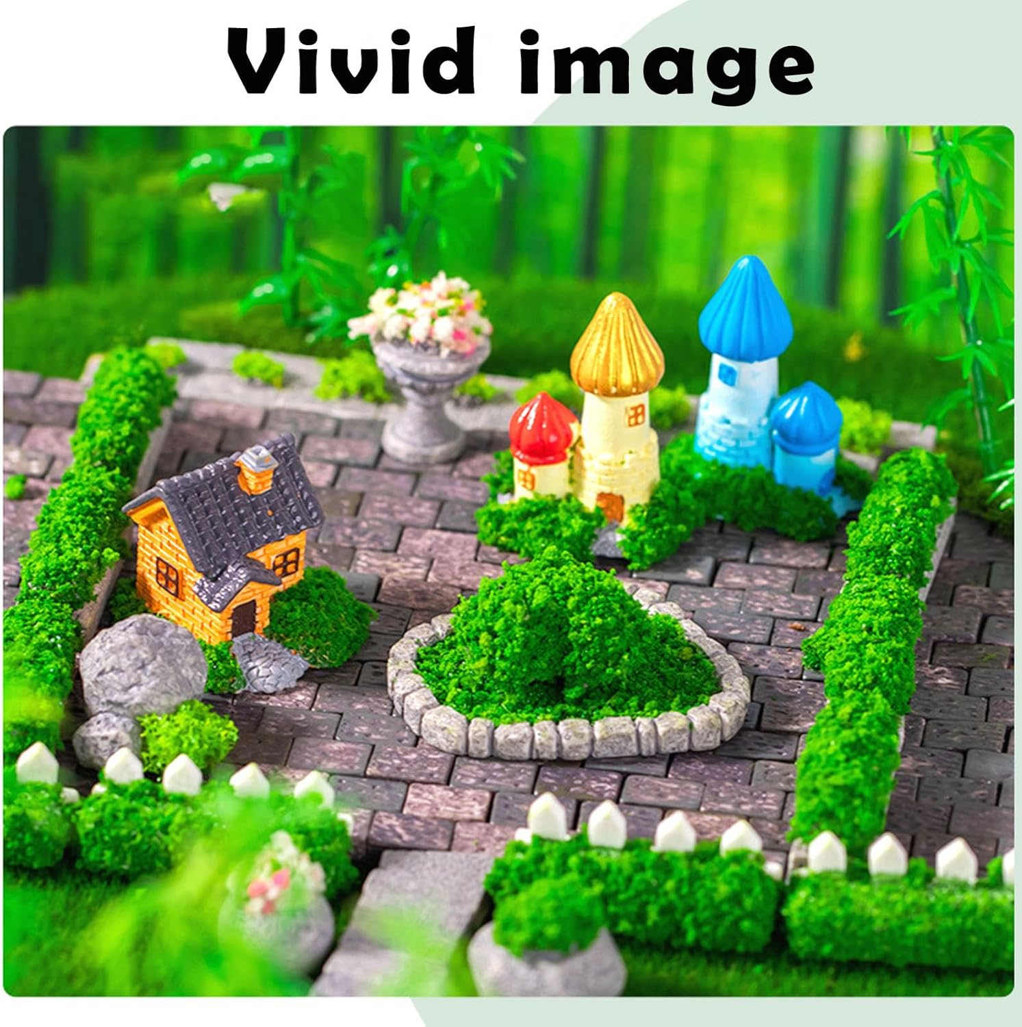 Miniature Fairy Garden Decoration Set - Mini Castle, Flower Bed, Grass Bricks and Lawn for DIY Crafts, Fairy Garden Decorations, Tiny House Accessories, Whimsical Mini Garden Decor image number 3