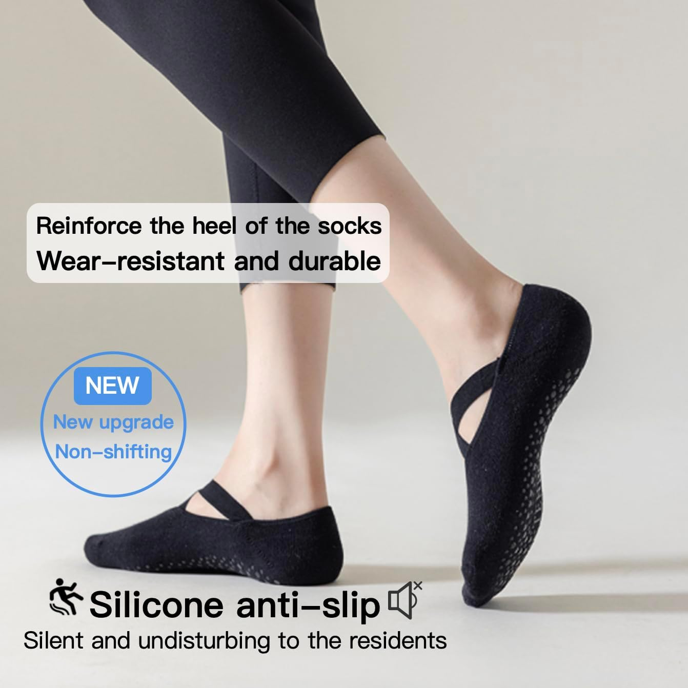 5 Pairs Yoga Socks for Women Non-Slip Grips & Straps, Ideal for Pilates, Pure Barre, Ballet, Dance, Barefoot Workout image number 4